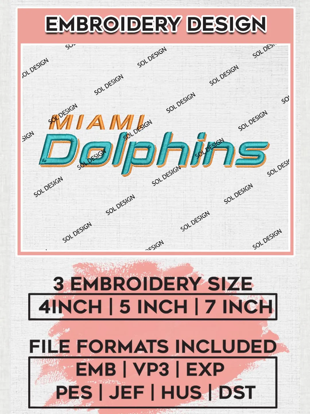 Miami Dolphins Wordmark Machine Embroidery Design Files, NFL Dolphins, NFL Logo Embroidery Files, NFL Miami Dolphins Machine Embroidery Design, Digital Download