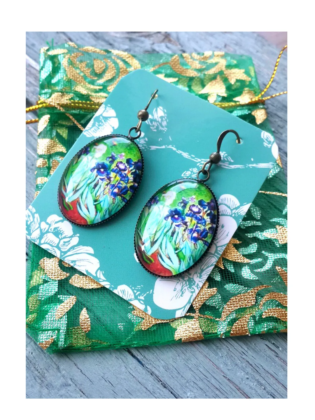 Vincent Van Gogh Irises earrings dangle art impressionist jewelry gift