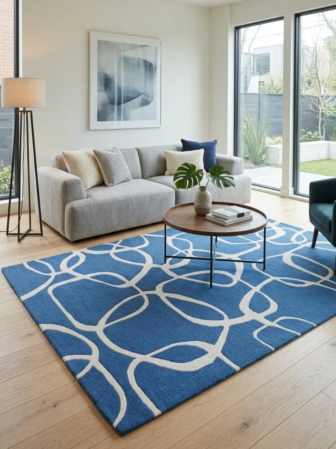 Blue Abstract Loop Wool Rug – Hand Tufted Modern Geometric Area Rug