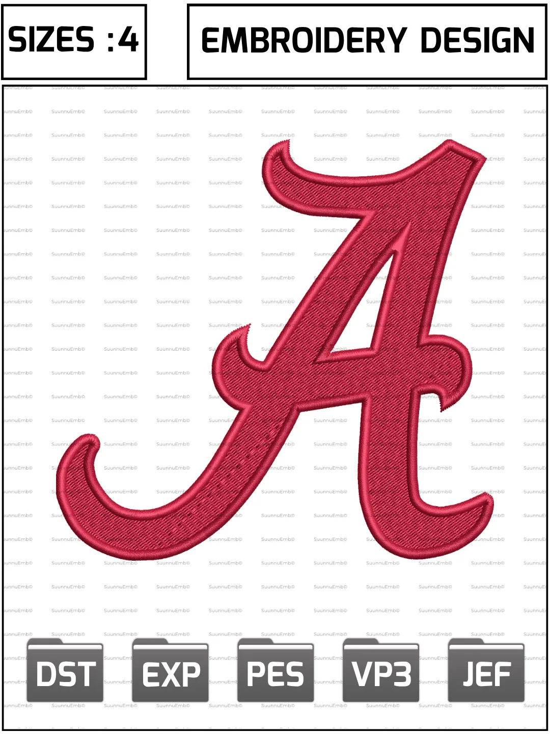 Alabama Crimson Tide Logo Embroidery Design,NCAA Logos Embroidery Design,NCAA Teams, Machine Embroidery Design File,4 Sizes, Digital Download