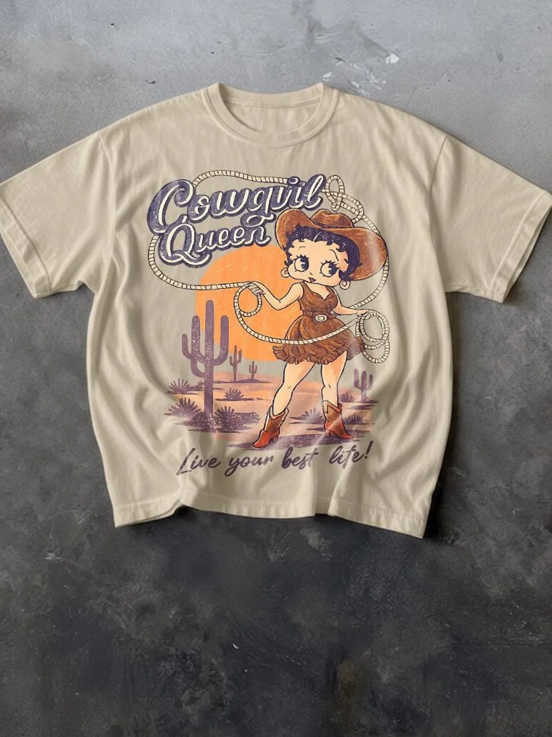 Cowgirl Queen Retro Western T-Shirt, Vintage Sunset Graphic Tee