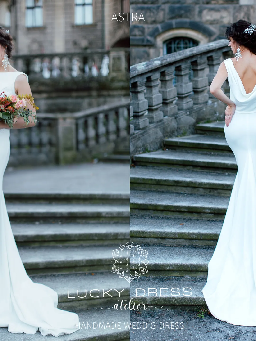 Simple wedding dress courthouse Crepe wedding dress minimalist Sheath wedding dress custom Lace wedding dress bespoke Cowl back dress /Astra