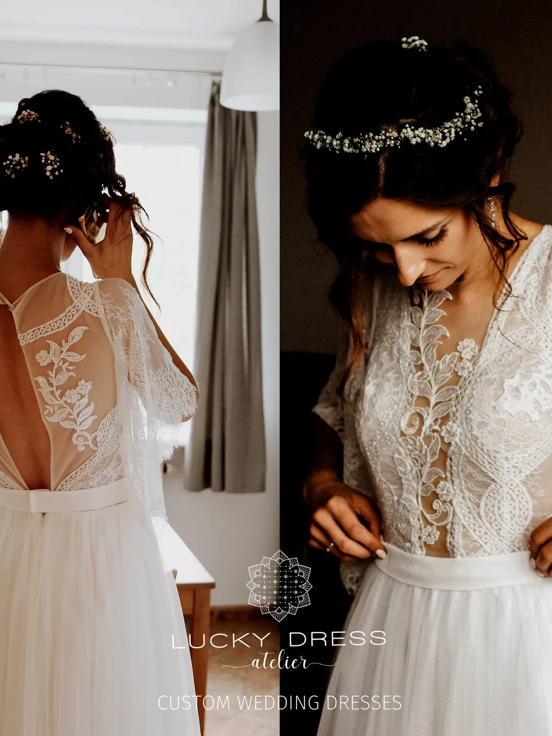 Rustic wedding dress with butterfly sleeves A-line wedding dress off ...