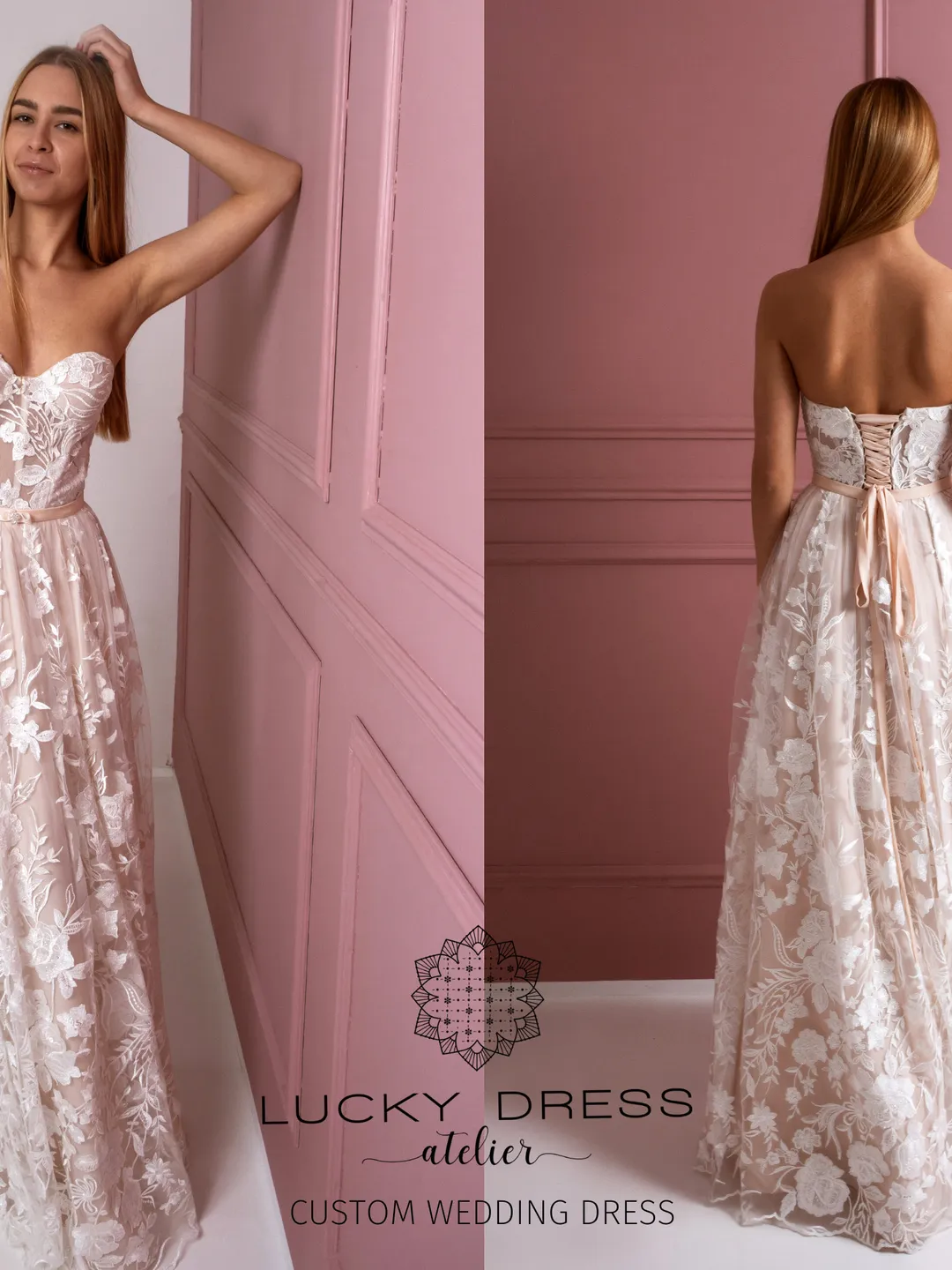 deepika padukone backless dress Quill Lace Wedding Dress Colorful Silk Corset bodice Fit and Flare main image 1