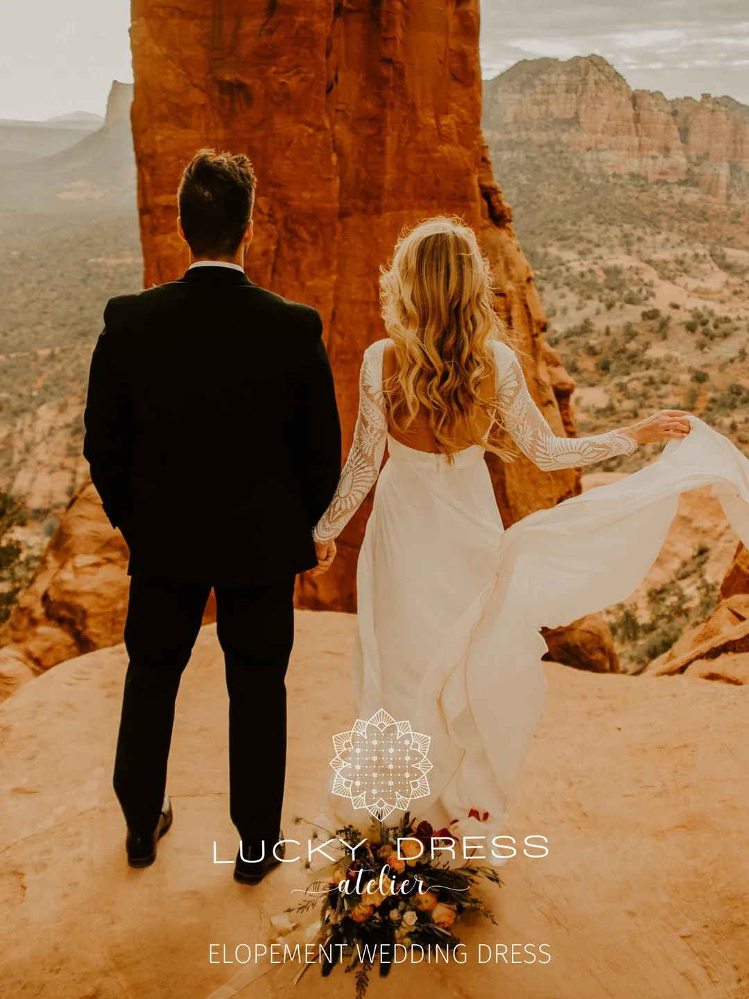 Elopement dress Lace wedding dress Long sleeve wedding dress Chiffon wedding dress Boho wedding dress Backless wedding dress Flare / Mel