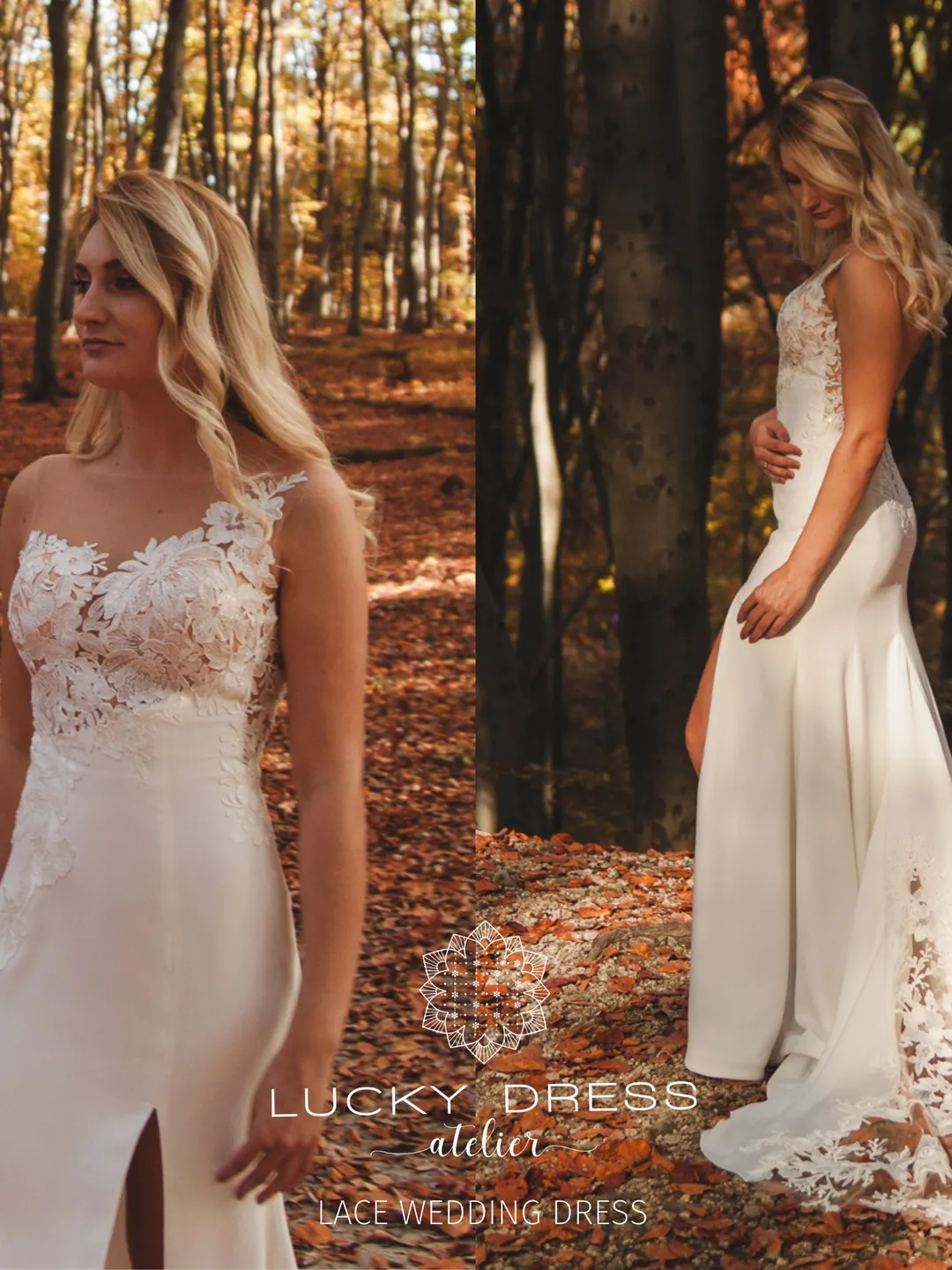 Lace wedding dress sheath Crepe wedding dress with slit Floral wedding dress courthouse Lace train wedding dress Elopement / Melisandre