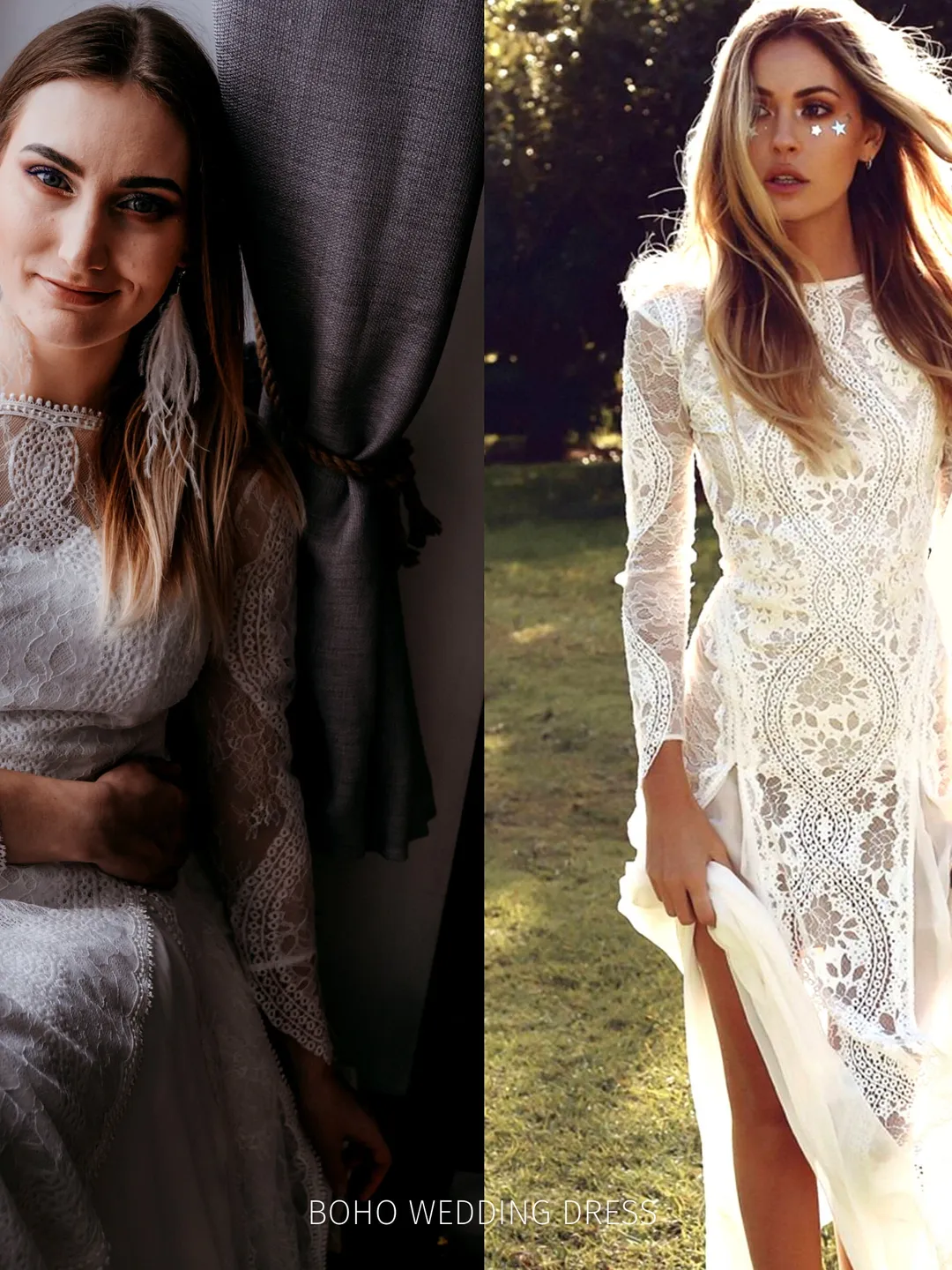 Boho wedding dress long sleeve Lace wedding dress hippie Winter wedding dress bohemian Backless wedding dress flowy Custom dress / Halina