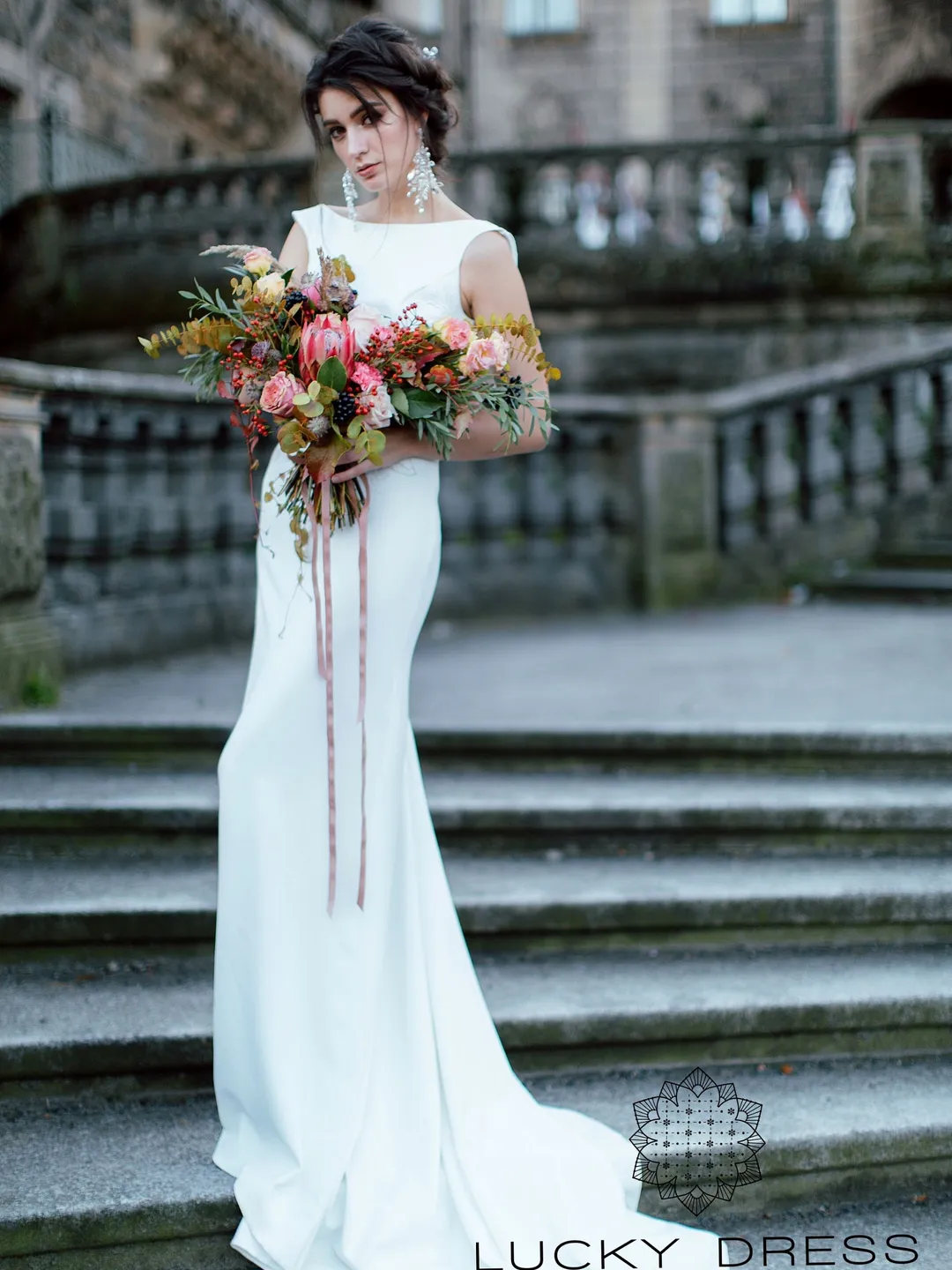 Elopement wedding dress crepe Courthouse wedding dress mermaid Garden wedding dress cowl back Sheath wedding dress sexy Simple dress / Astra