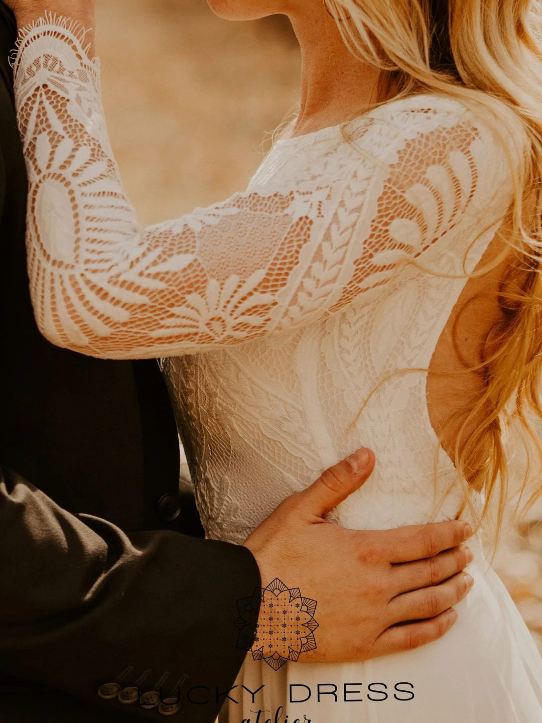 Elopement dress Long sleeve wedding dress courthouse Geometric lace wedding dress garden Chiffon wedding dress boho Bespoke dress / Mel