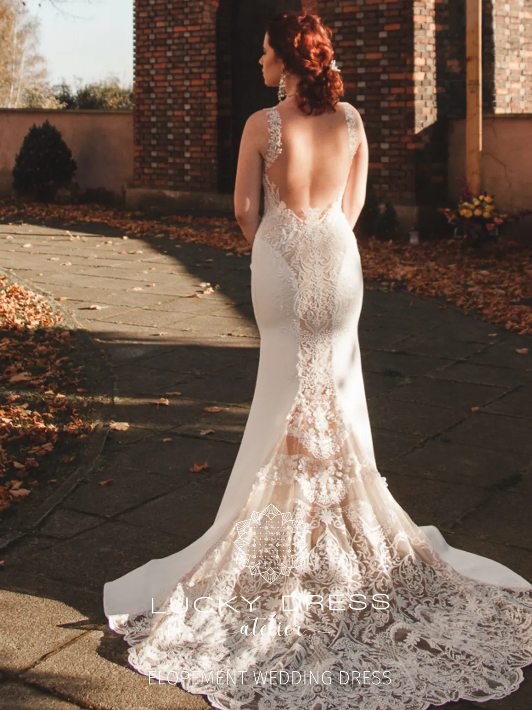 Elopement dress Mermaid wedding dress courthouse Crepe wedding dress garden  Lace wedding dress custom Sexy wedding dress / Palmyra III, image size:1080x1440