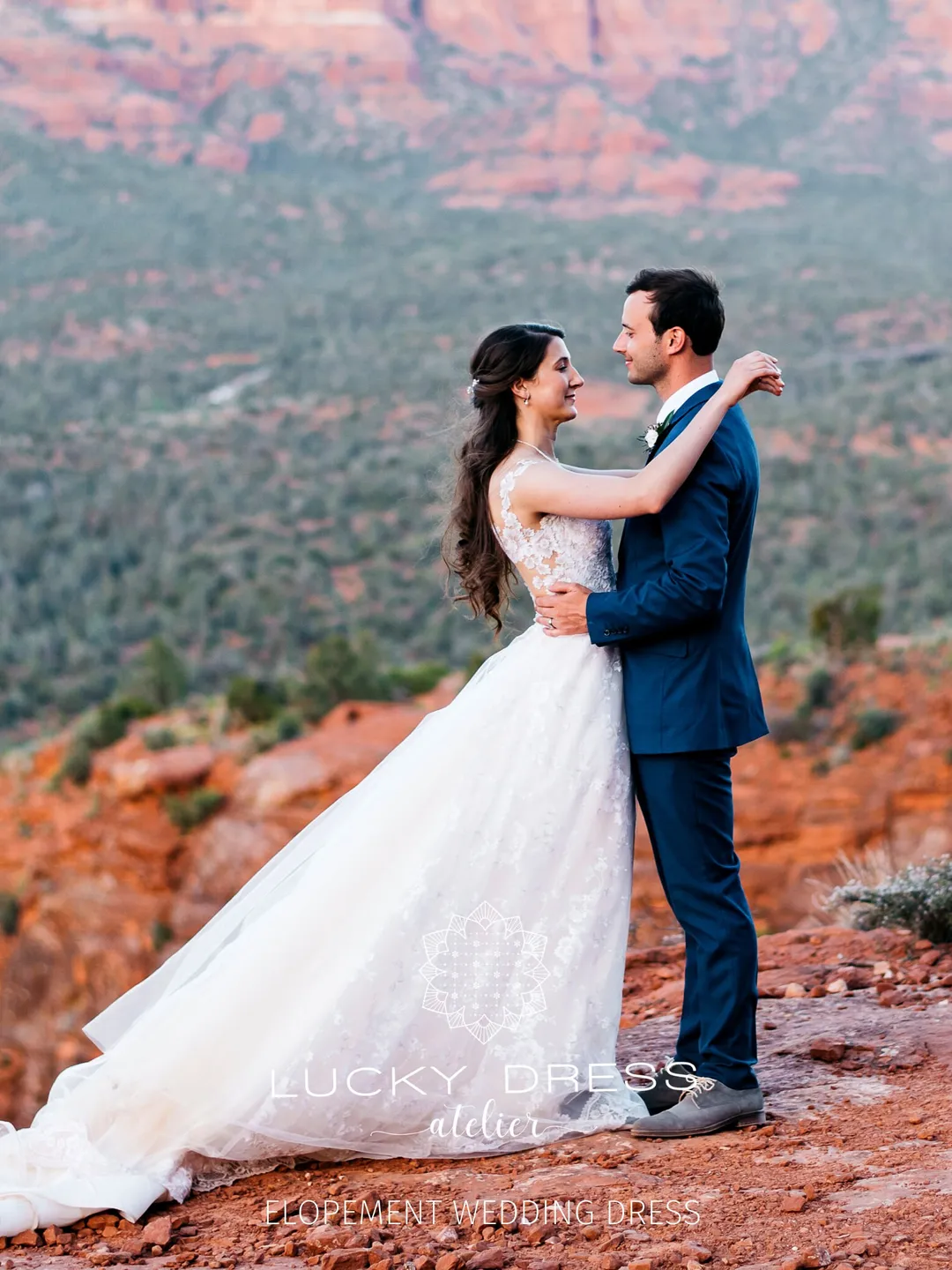Elopement dress Champagne wedding dress illusion Garden wedding dress tulle  Lace wedding dress courthouse Train wedding dress custom/Charity