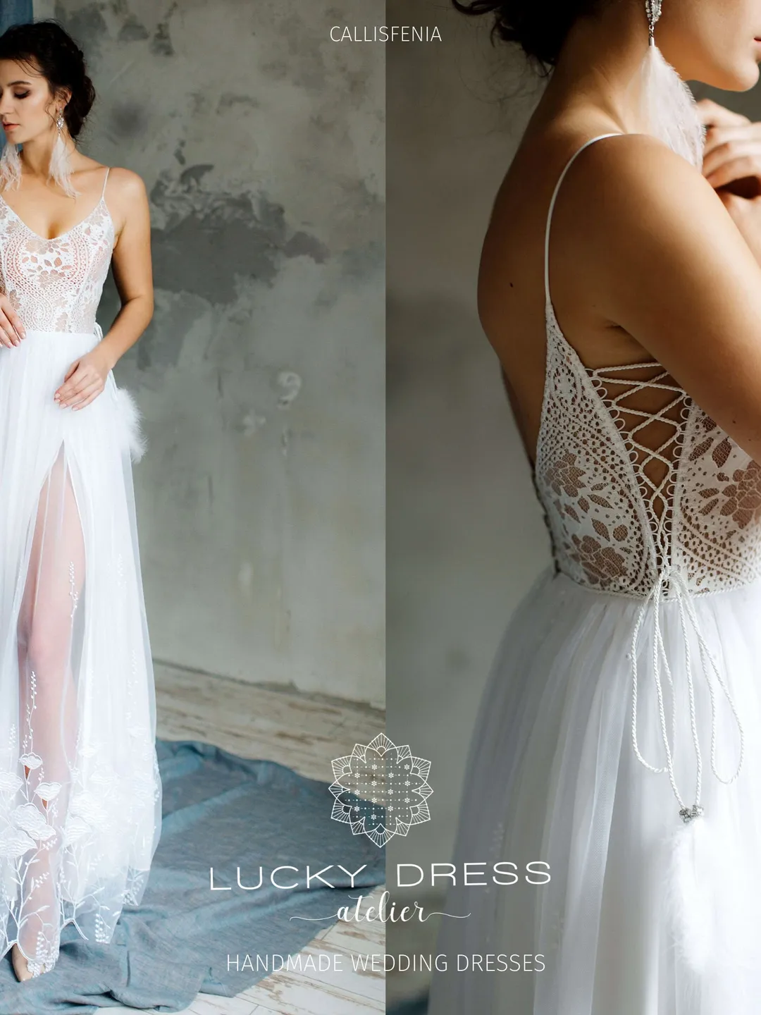 Boho wedding dress with cutouts Rustic wedding dress A-line Sexy wedding dress Swarovski Feathers bridal gown bohemian Lace wedding dress