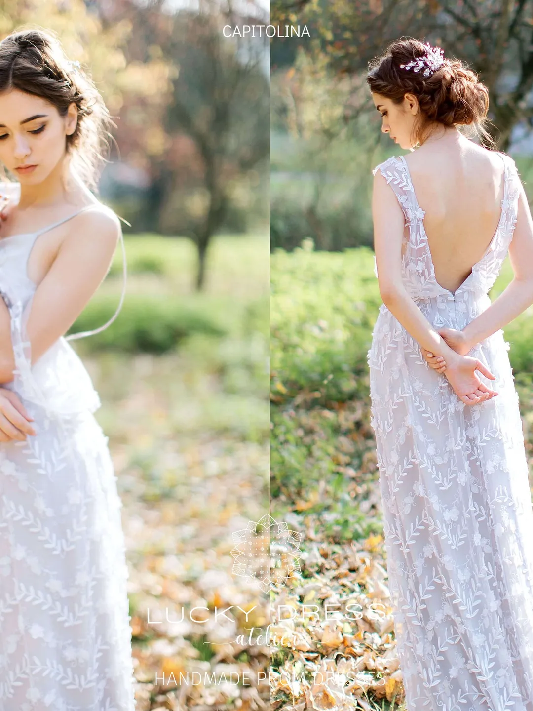 Simple wedding dress courthouse Minimalist wedding dress Gray lace wedding dress Ethereal wedding dress elopement Sexy dress / Capitolina