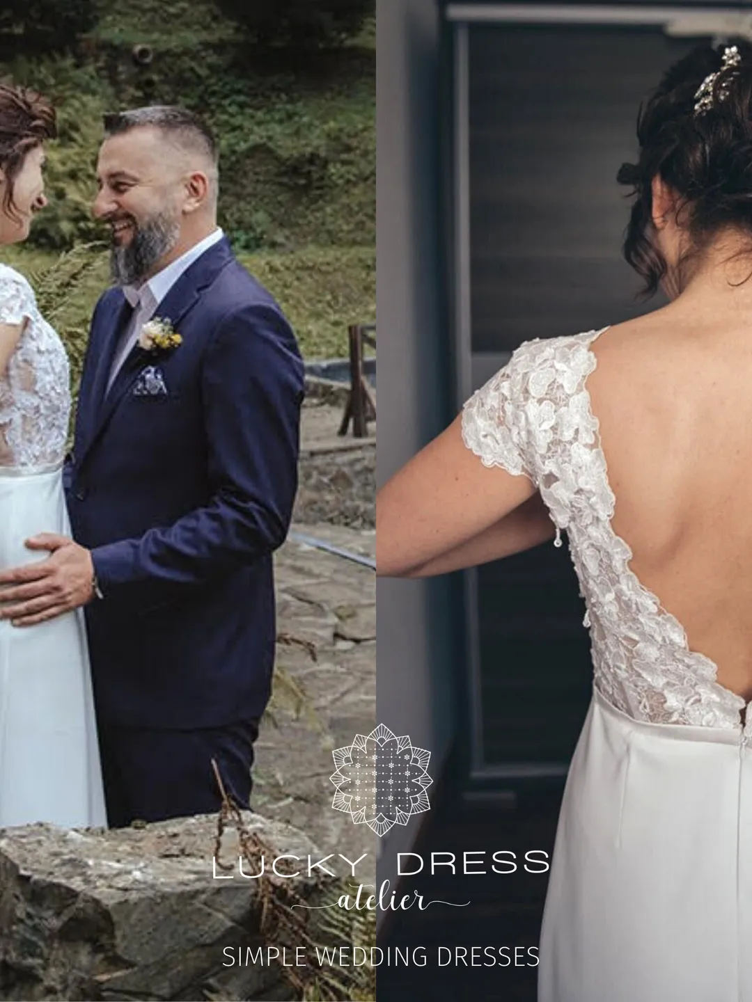 Simple wedding dress short sleeve Courthouse wedding dress crepe Minimalist wedding dress lace Custom wedding dress floral Bespoke / Barbara