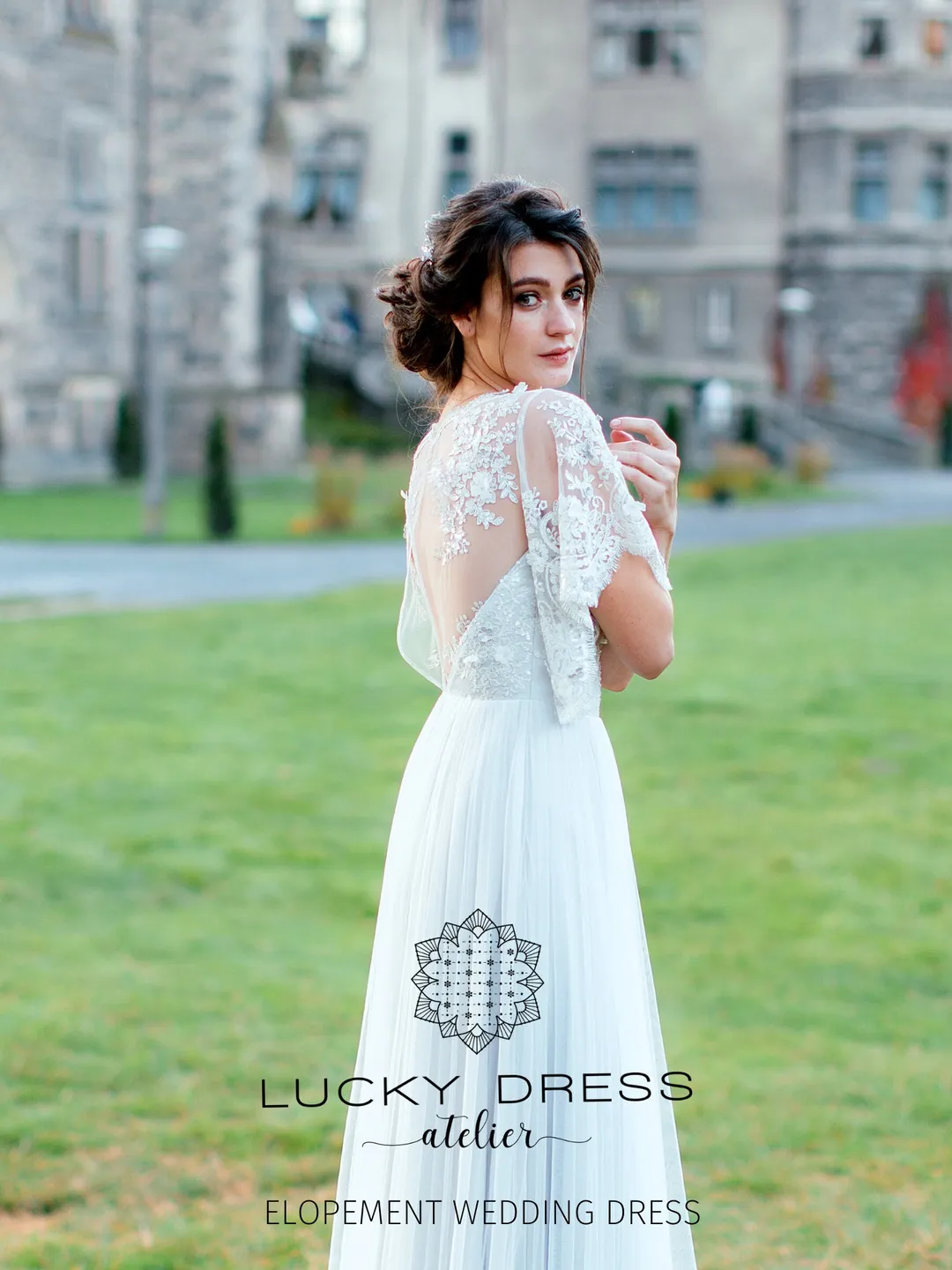 Elopement wedding dress dusty blue Lace wedding dress courthouse Victorian wedding  dress vintage inspired Garden wedding dress floral/Selina, image size:1080x1440