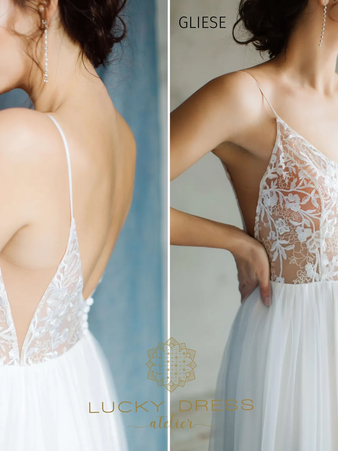 Backless wedding dress boho Lace wedding gown flowy Beach bridal dress blush