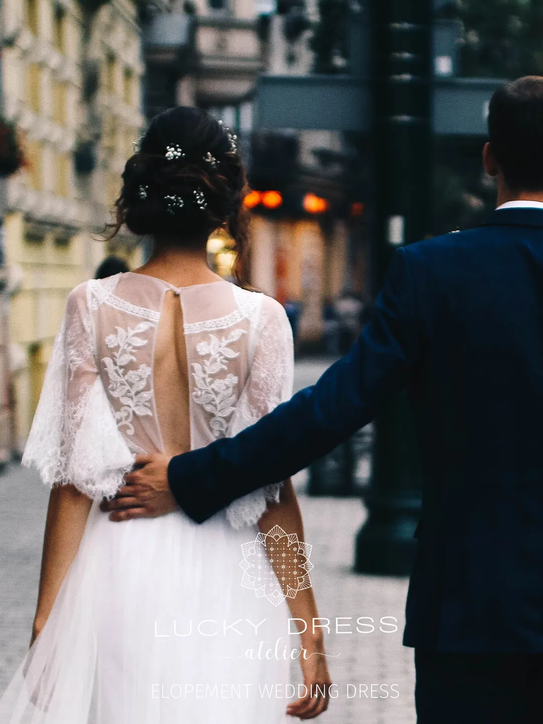 Elopement wedding dress lace Courthouse wedding dress butterfly sleeves Garden wedding dress floral Barn wedding dress tulle Custom / Alice