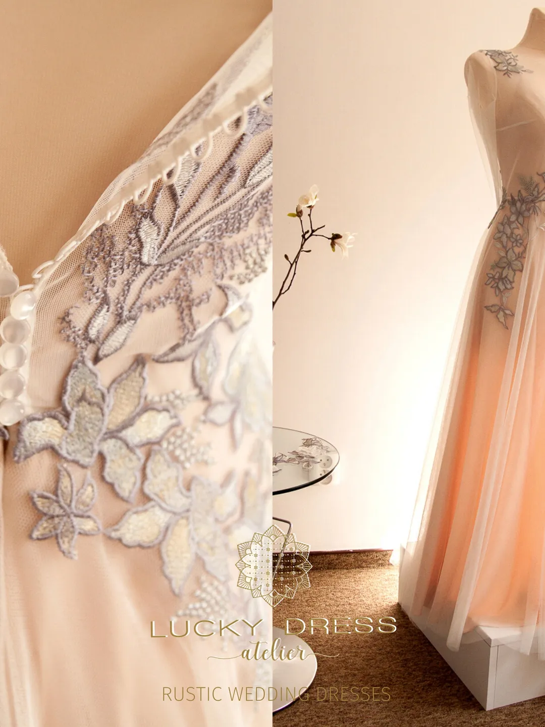 Custom wedding dress fairy Floral wedding dress tailored Blush wedding  dress gold Bespoke wedding dress long sleeve Purple dress / Kirsten