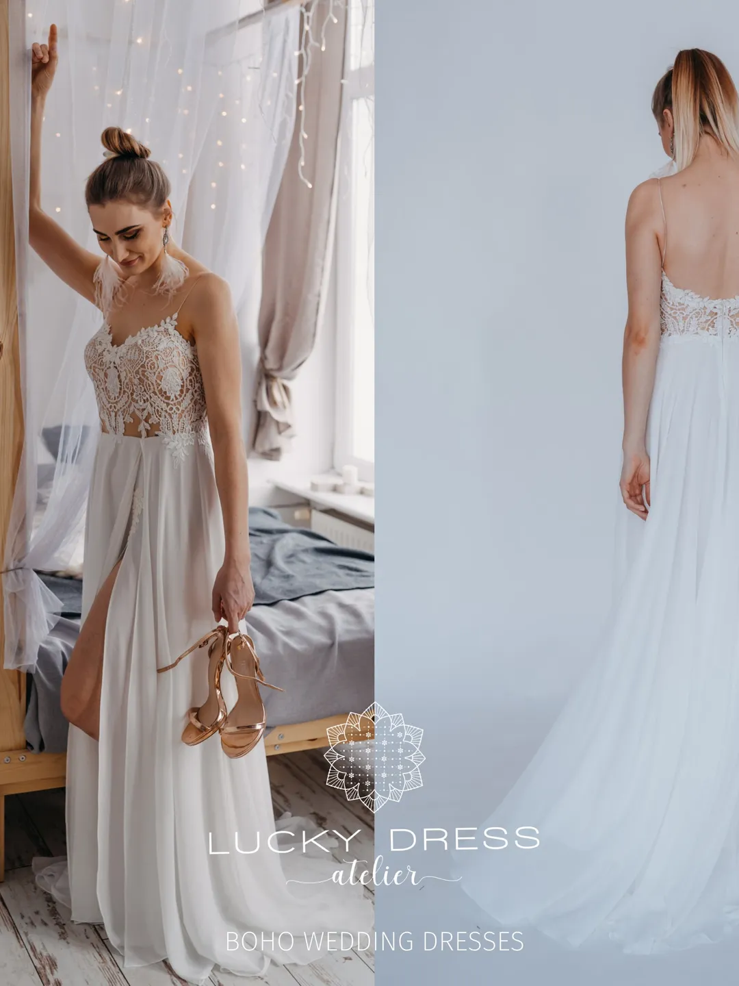 Simple wedding dress Backless wedding dress Boho wedding dress Beach wedding dress Flowy wedding dress Sexy wedding dress Slit / Dorothy II