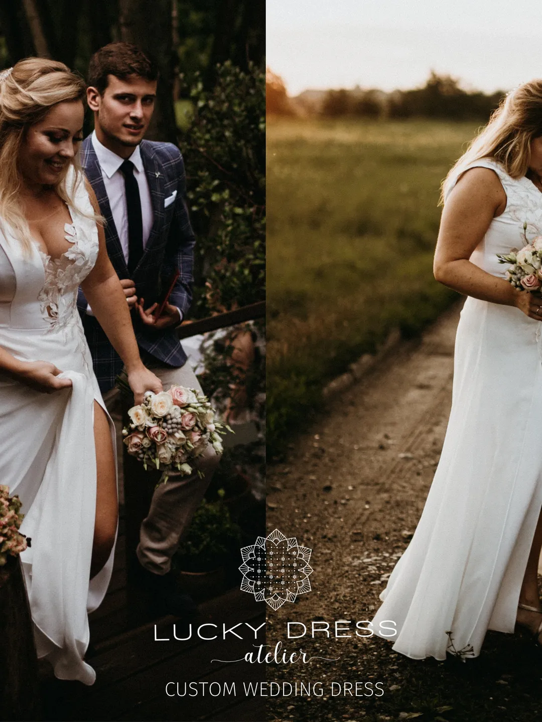 Lace wedding dress floral Glitter wedding dress gold Flowy wedding dress  off the shoulder Custom wedding dress two piece Tailored dress /Ali