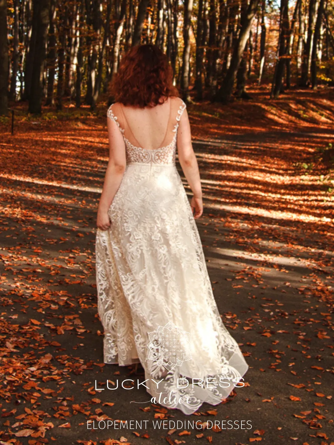 Elopement wedding dress Courthouse wedding dress short sleeves Sexy wedding dress garden Floral wedding dress backless Illusion dress /Polly