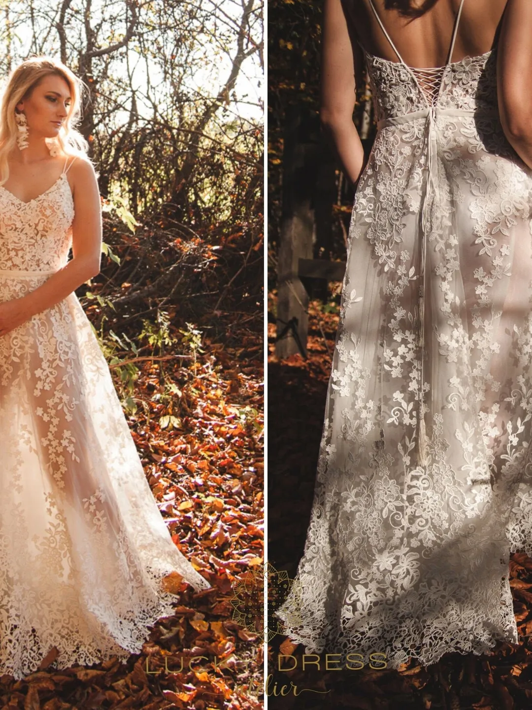 Wedding dress corset Spaghetti strap wedding dress floral A line wedding dress sexy Lace wedding dress 3d Courthouse wedding dress / Fiona