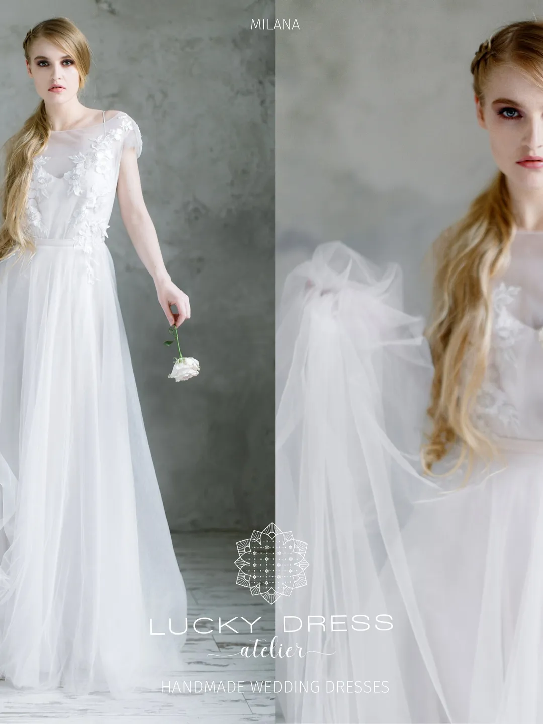 thin strap flowy dress Flowy Tulle A-line V-neck Beaded Beach Wedding Dress SW537 main image 1