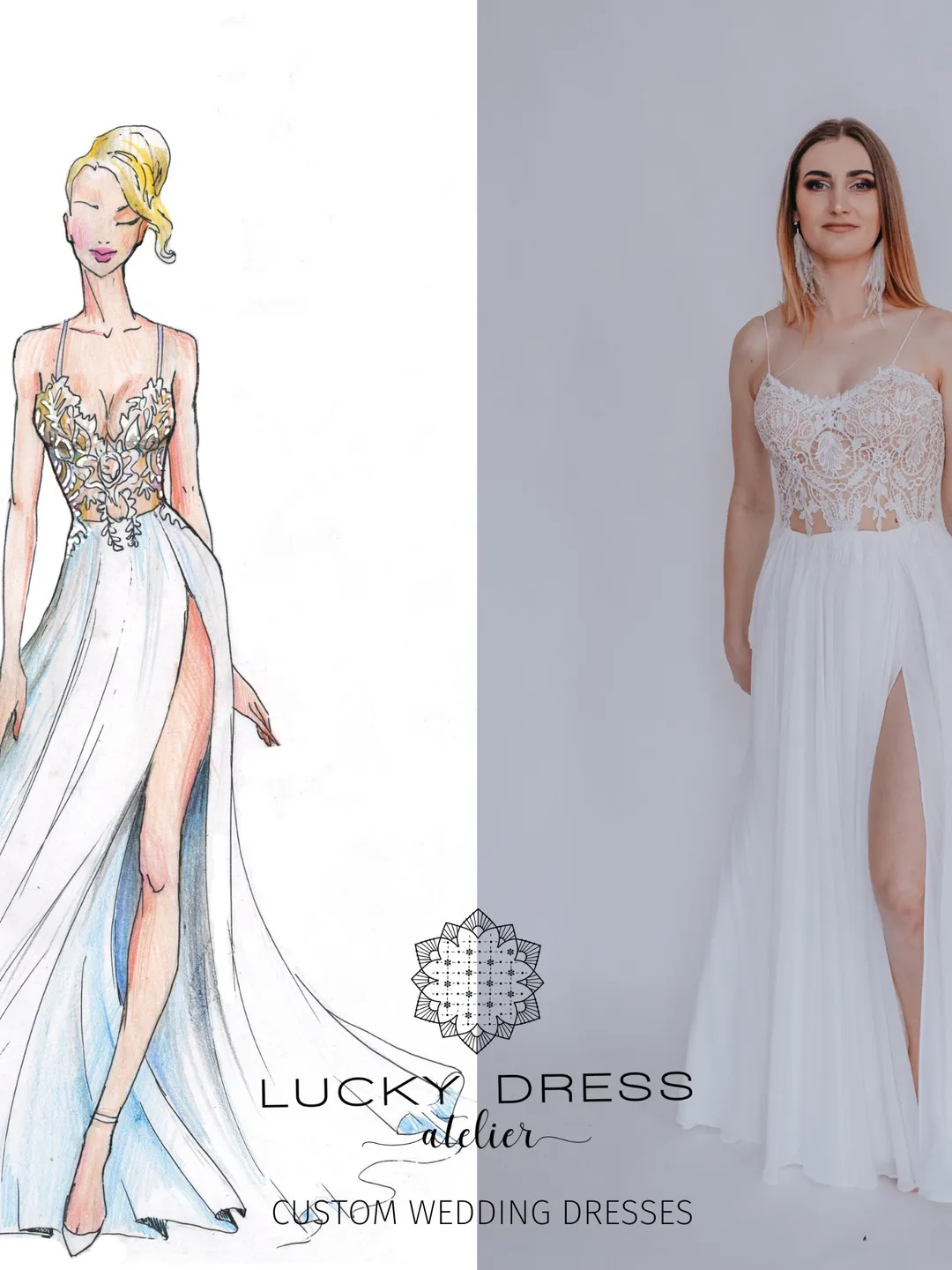 Simple wedding dress courthouse Slit wedding dress minimalist Lace wedding dress sexy Custom wedding dress elopement Tailored / Dorothy II