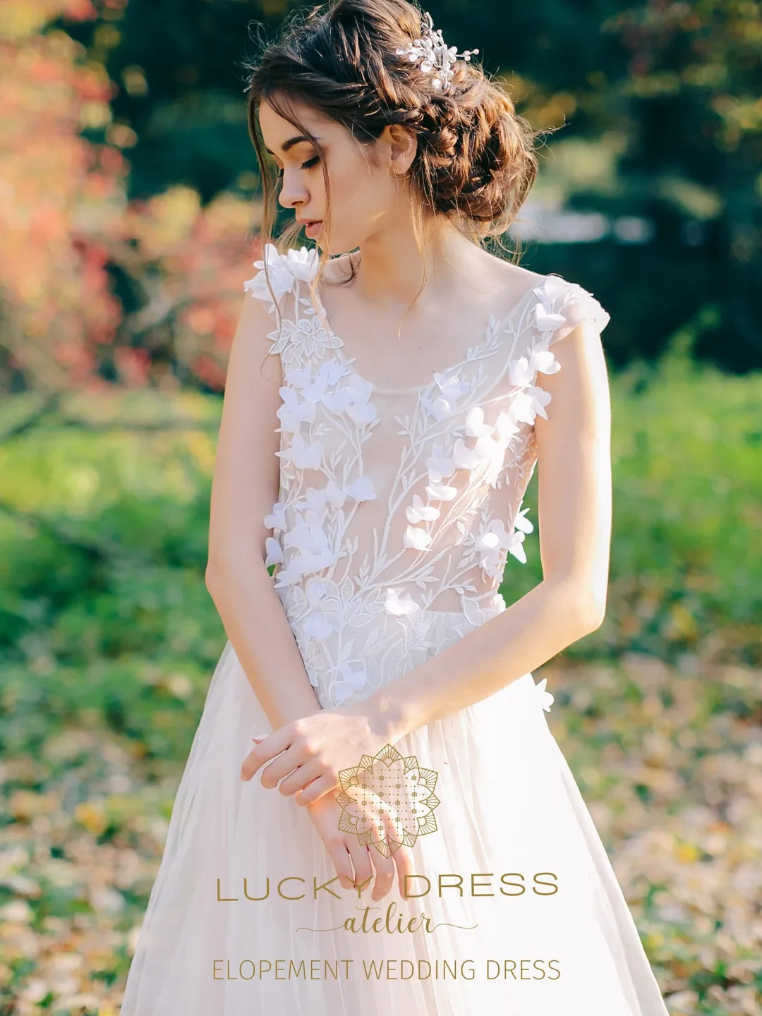 Elopement dress Tulle wedding dress courthouse 3d floral lace wedding dress garden Custom wedding dress backless Bespoke dress / Lolanthe Elopement dress Tulle wedding dress courthouse 3d floral lace wedding dress garden Custom wedding dress backless Bespoke dress / Lolanthe