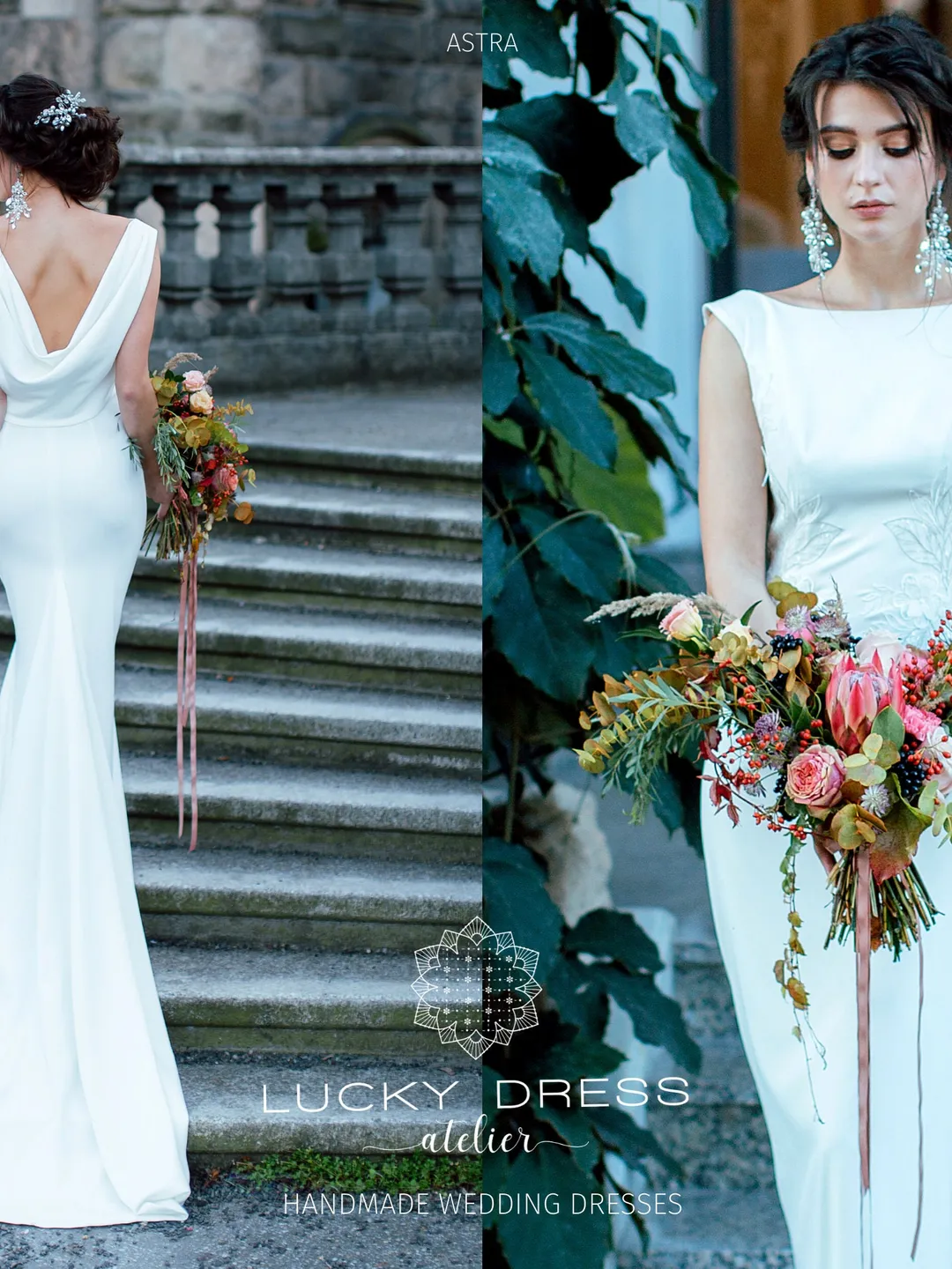 Mermaid wedding dress crepe Cowl back wedding dress sexy Minimalist wedding dress sheath Simple wedding dress lace Winter dress / Astra