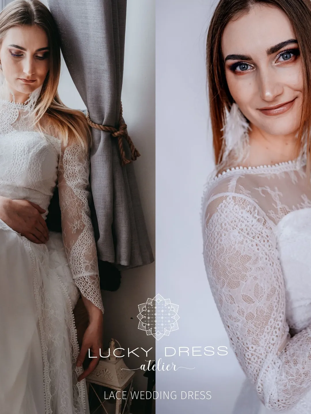 Lace wedding dress Boho wedding dress Long sleeve wedding dress Custom wedding dress Train wedding dress Bespoke wedding dress Flowy /Halina