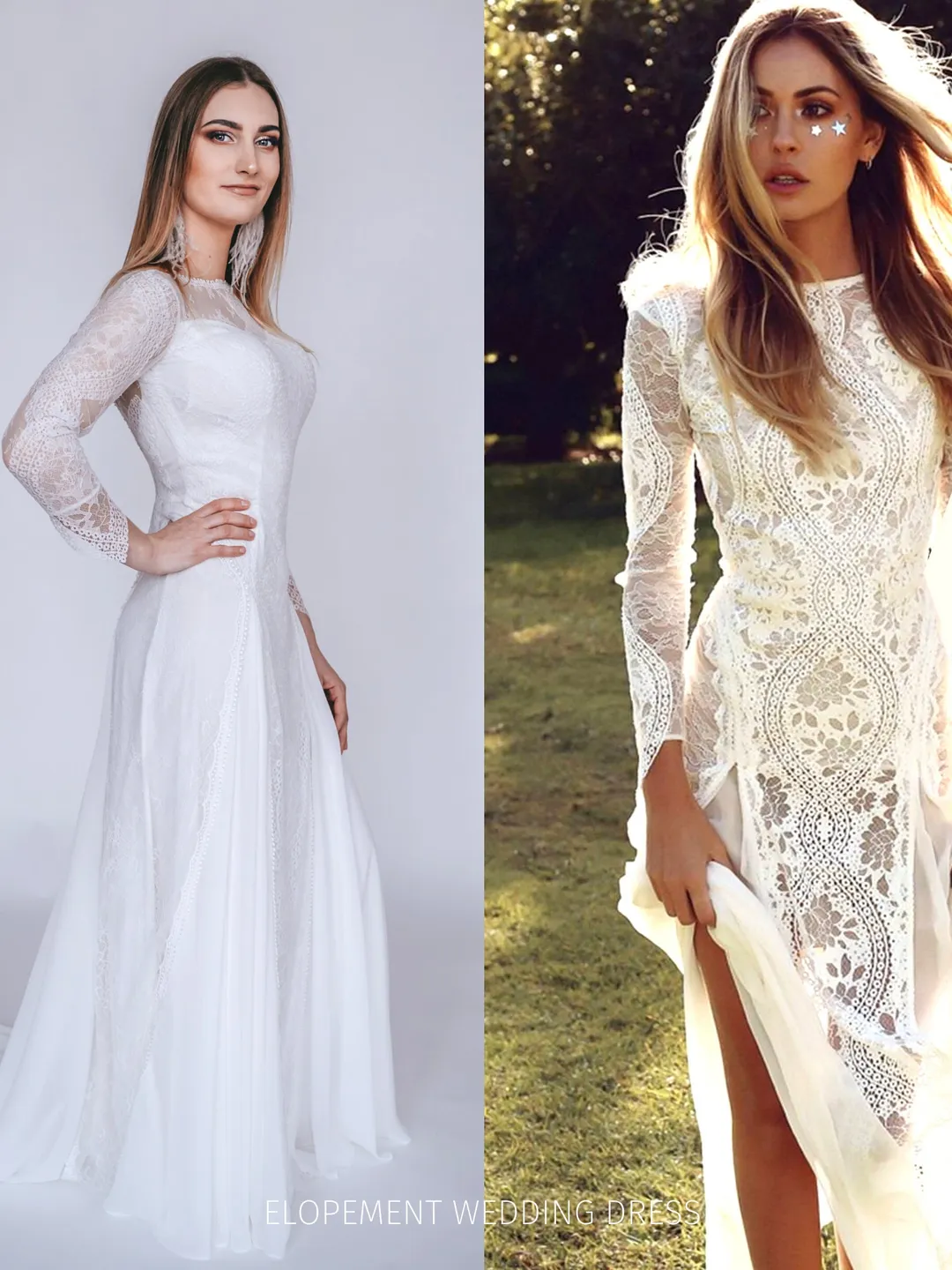 Elopement wedding dress boho Courthouse wedding dress lace Garden wedding dress floral Long sleeve wedding dress custom Ivory dress / Halina