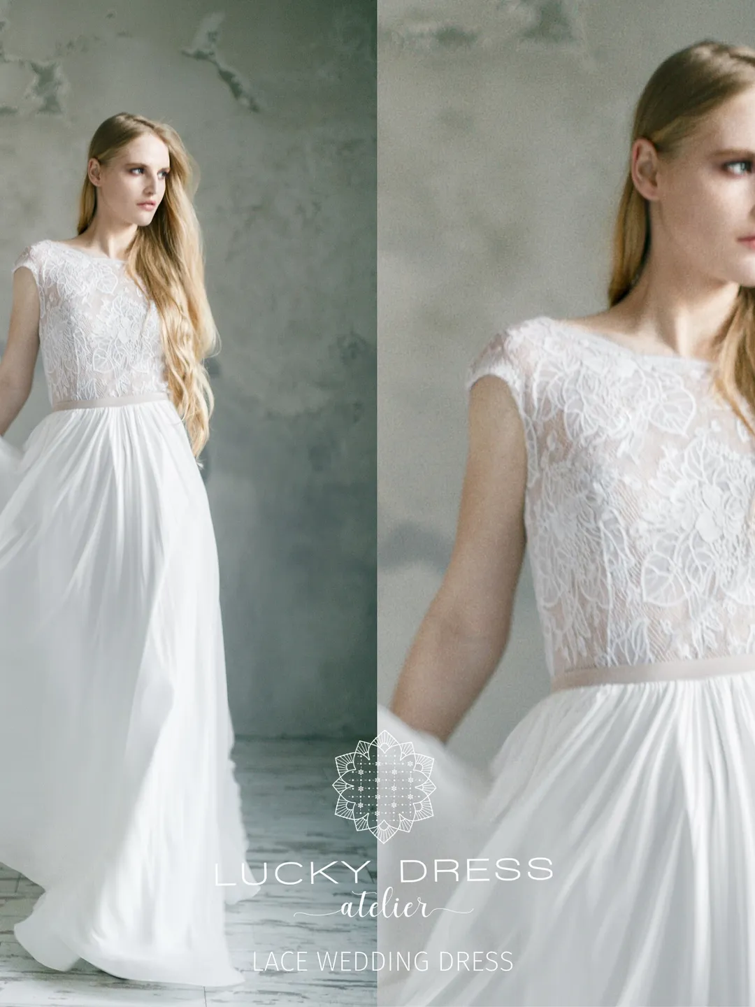 make dress more fitted Fit and Flare Wedding Dresses,Lace Wedding Dress,Wedding Dress with Sleeves,WD00199, US8 / Champagne main image 0