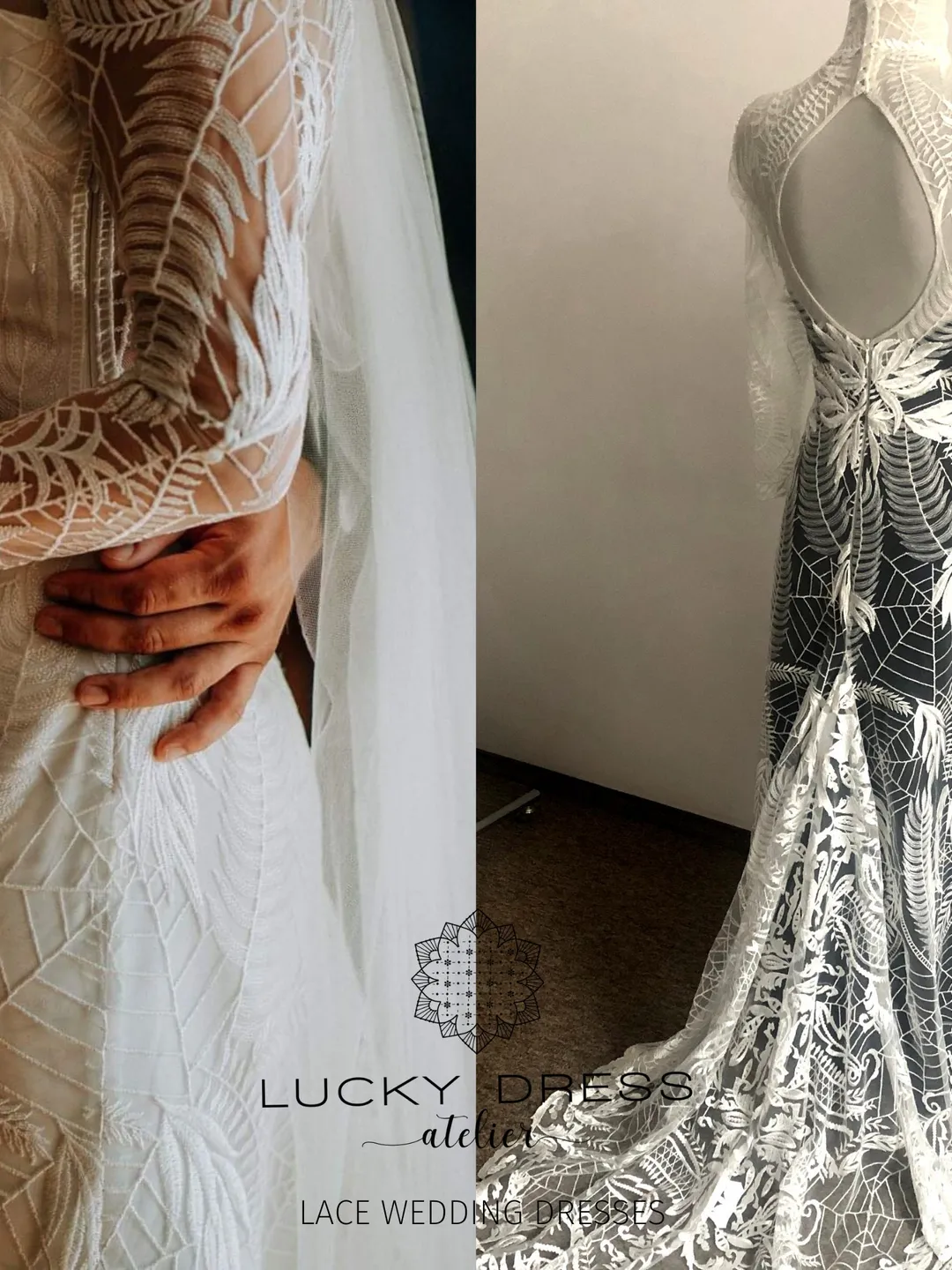 Lace wedding dress Alternative wedding dress Spiderweb Lace wedding dress Black wedding dress Illusion wedding dress Long sleeve / Charlotte