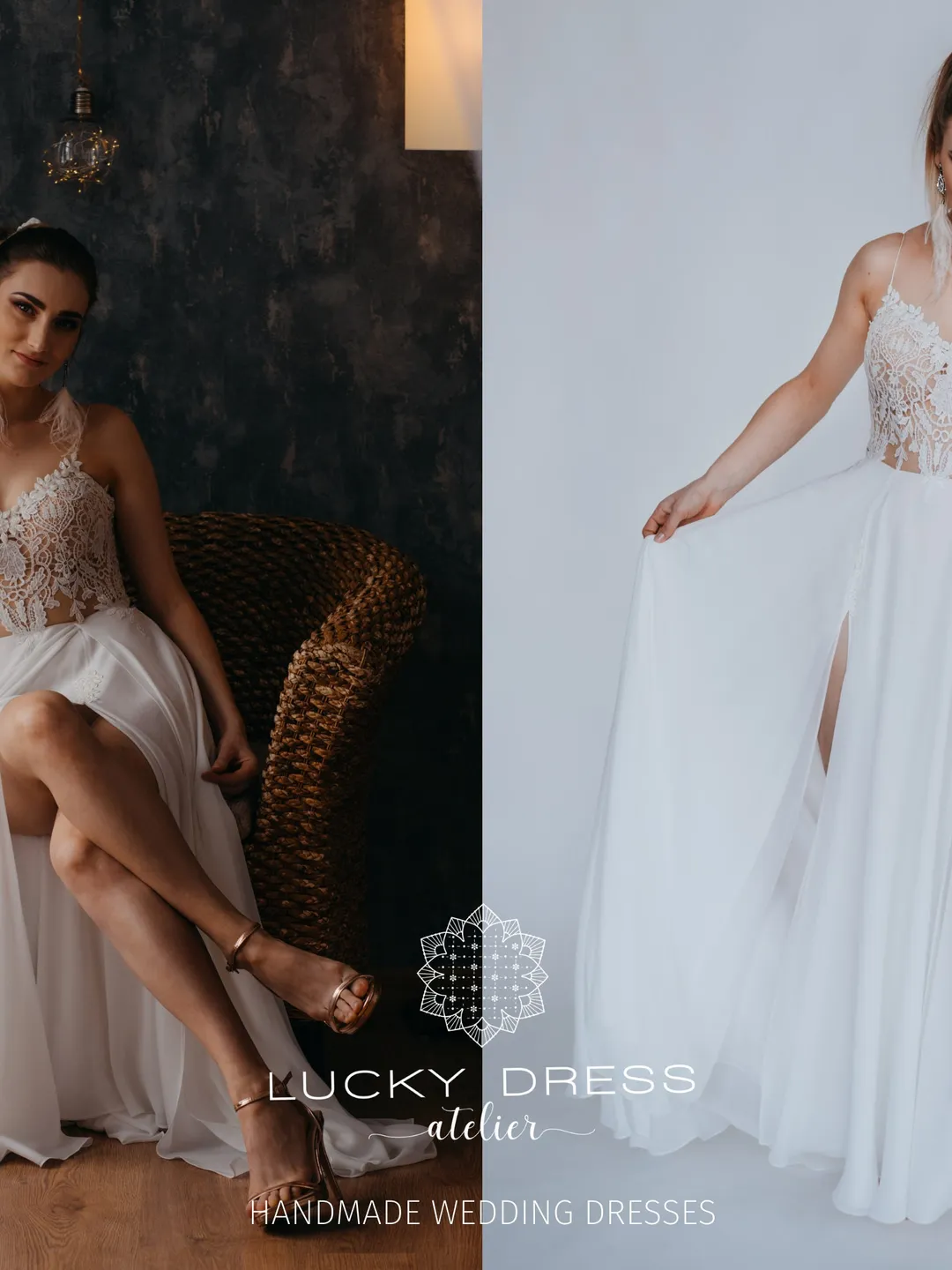 Sexy wedding dress Boho wedding dress Slit wedding dress Lace wedding dress Wedding dress V neck Flowy wedding dress Spaghetti / Dorothy III