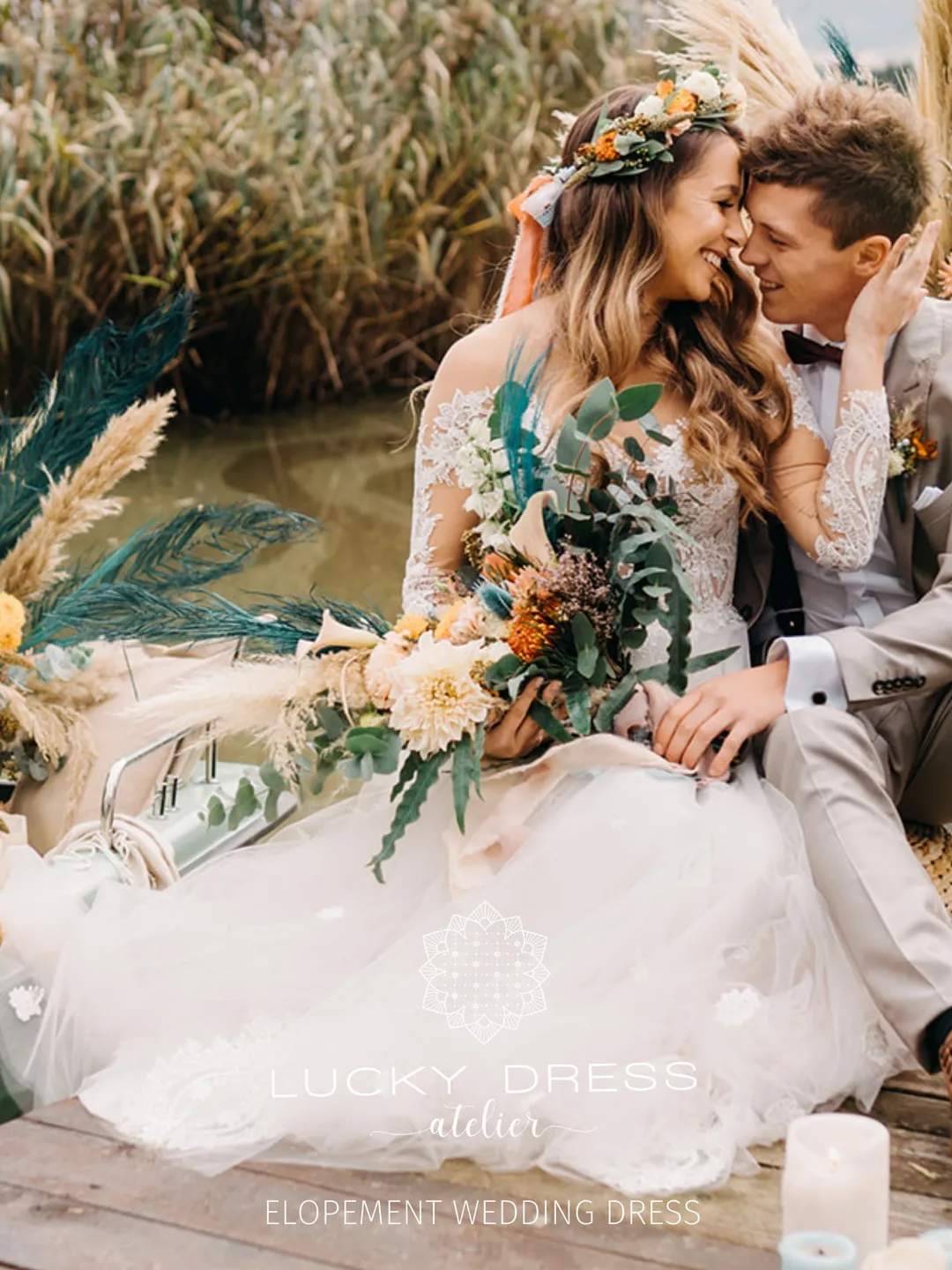 Elopement wedding dress tattoo Courthouse wedding dress Bridal gown boho Long sleeve wedding dress winter Custom wedding dress lace / Daria