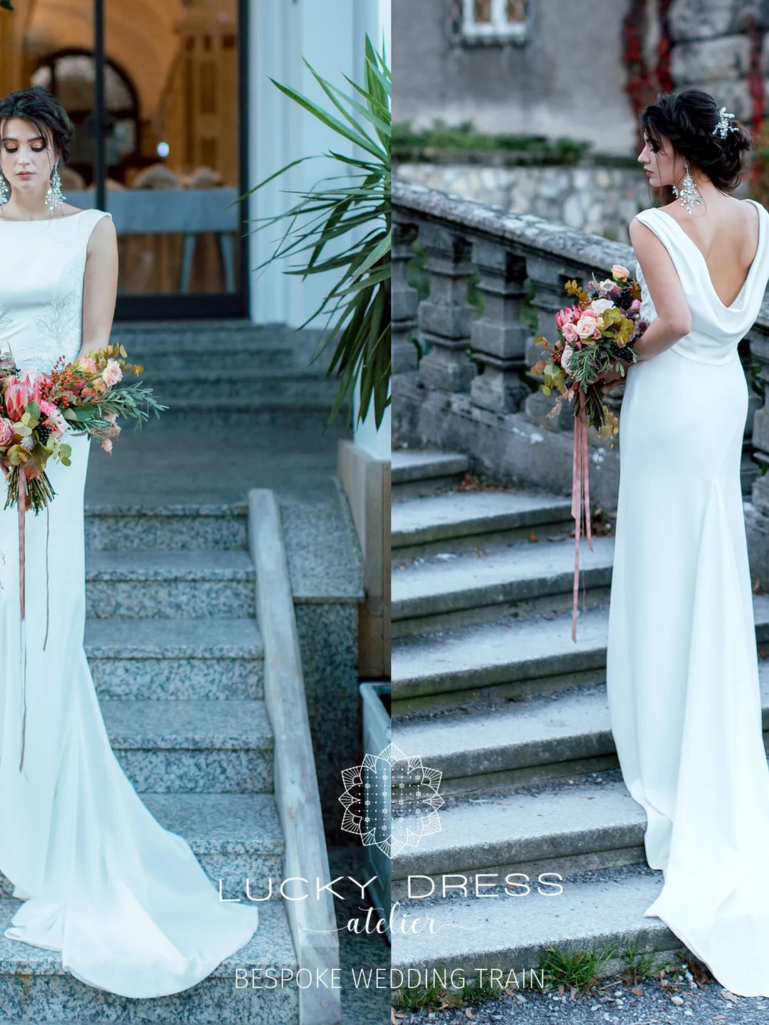 Wedding dress Crepe wedding dress mermaid Bridal gown Cowl back wedding dress train Tailored wedding dress sheath Bespoke dress modest/Astra