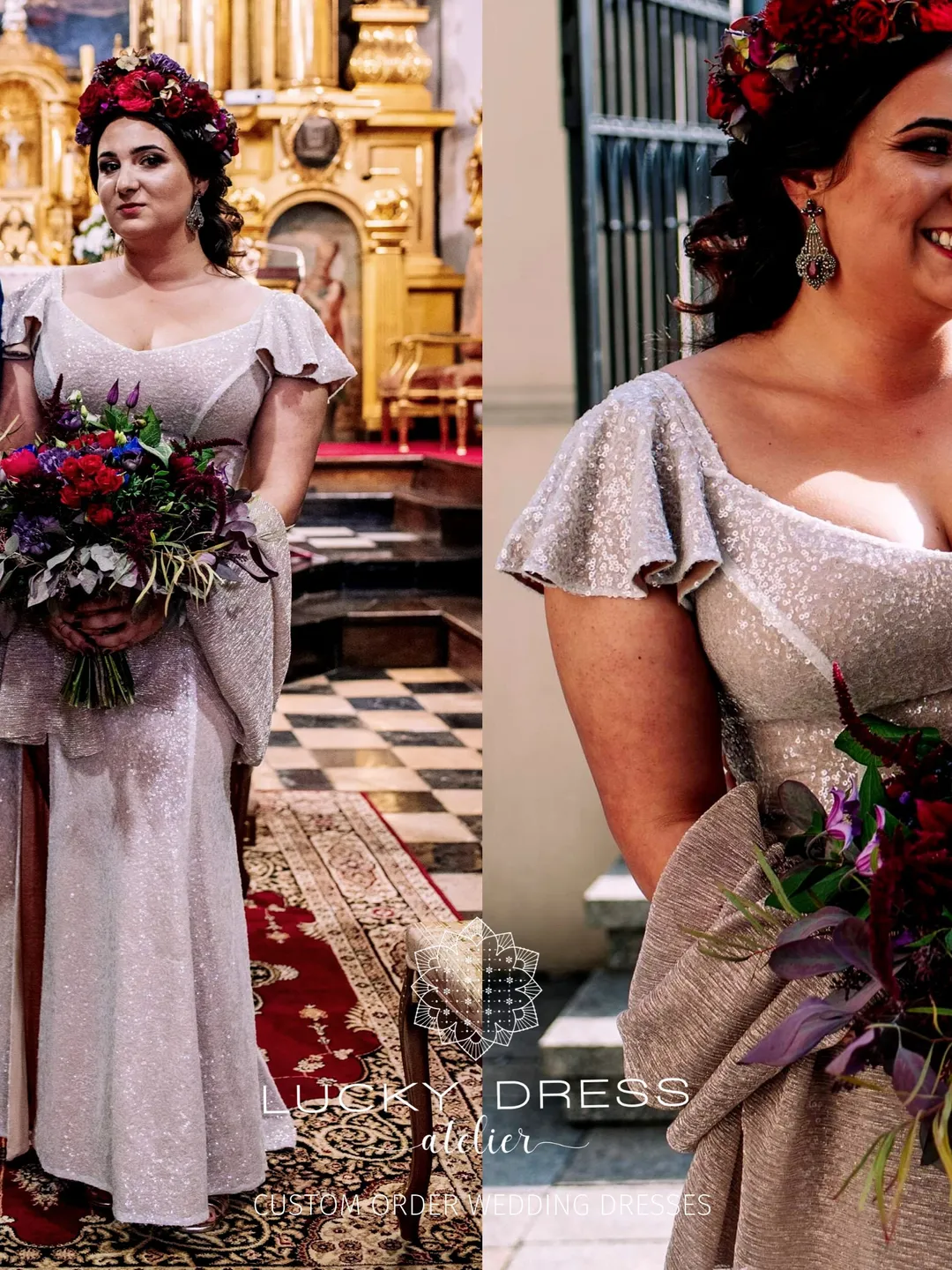 Plus size wedding dress glitter Sequin wedding dress gold Custom wedding dress glam Sexy wedding dress Bridal gown Corset dress / Greta