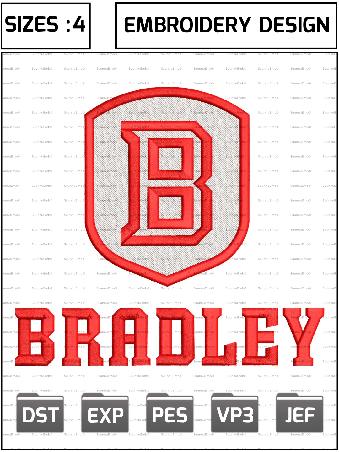 Bradley Braves Logo Embroidery Design,NCAA Logos Embroidery Design,NCAA Teams, Machine Embroidery Design File,4 Sizes, Digital Download