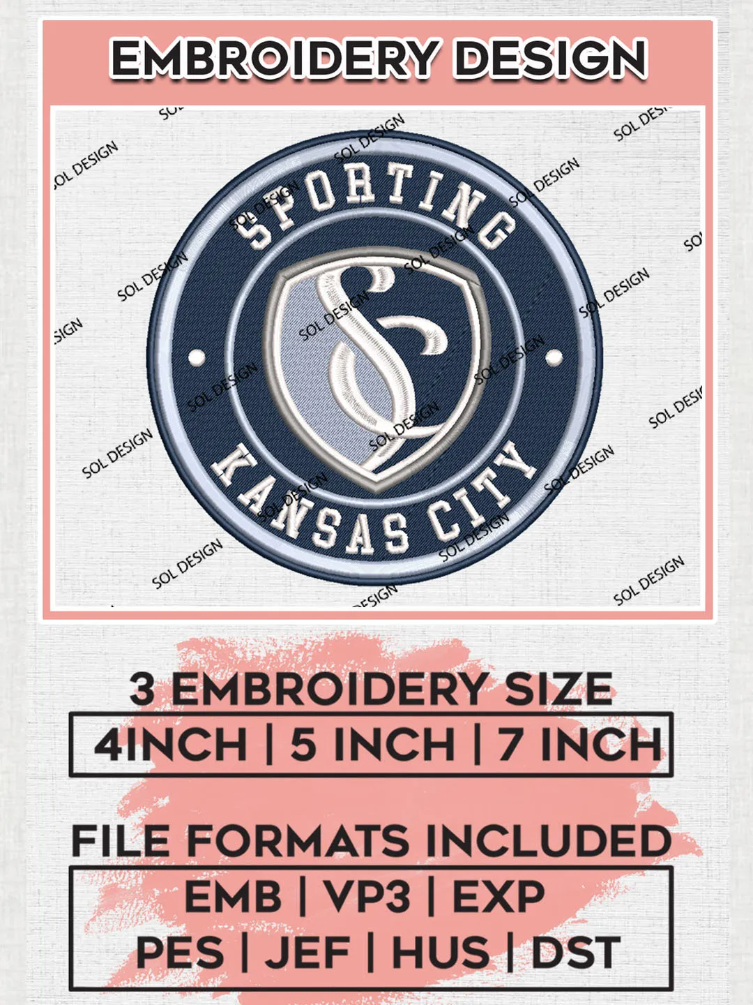Sporting Kansas City Soccer Team Logo Embroidery Design, MLS Sporting Kansas City Logo Embroidery Files, Soccer Team Machine Embroidery, Machine Embroidery Design