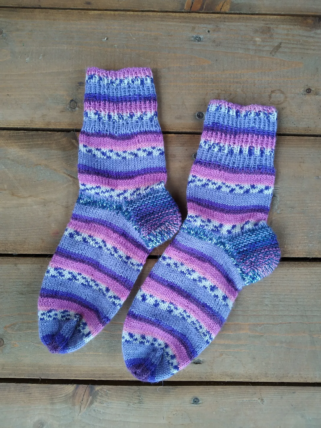 Knitted Striped Woolen Women's Socks Handmade