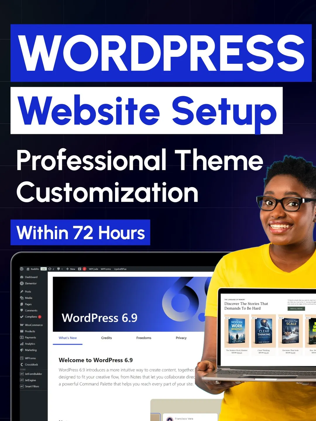 WordPress Website Setup and Theme Customization Service (72 Hours) | WooCommerce, Blog & Booking Website