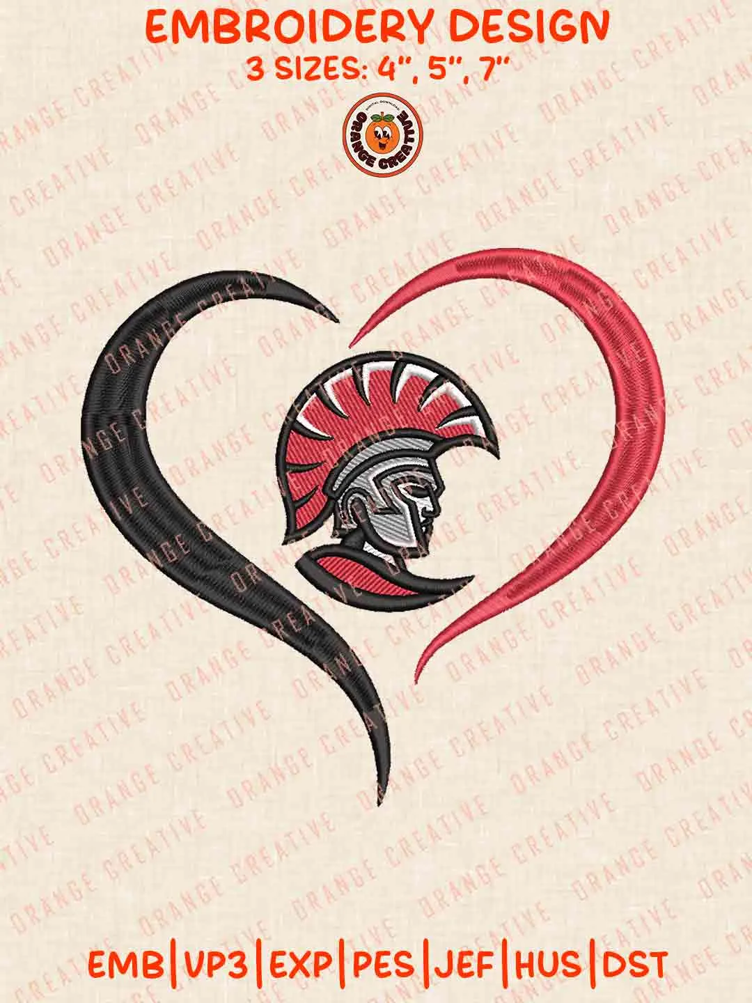 Tampa Spartan Heart Embroidery Design Files, Football Embroidery Designs, Sport Machine Embroidery Files, 3 Sizes, Custom Sizes, Instant Download