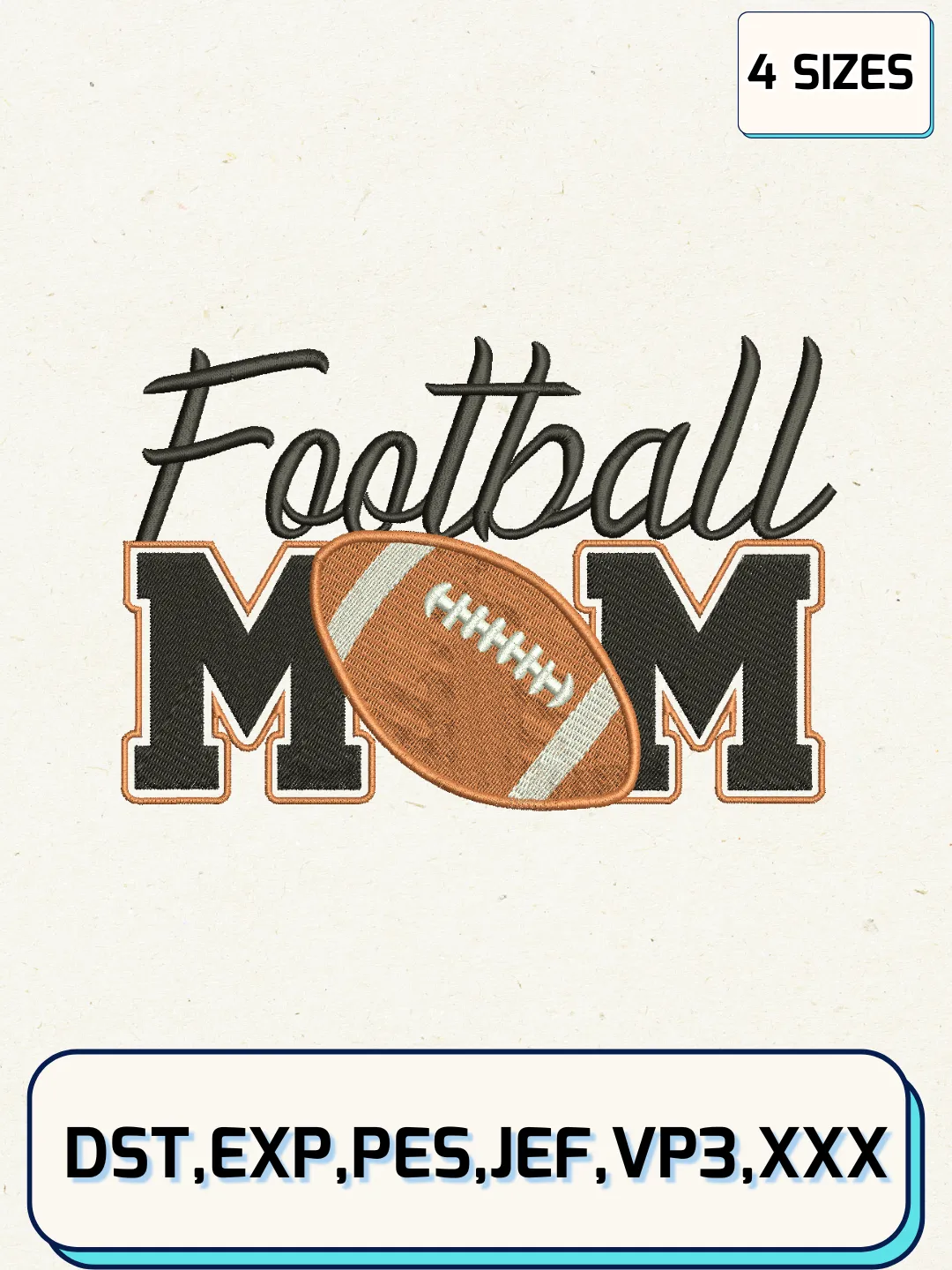 Football Mom Embroidery Design Files, Mother's Day Logos Embroidery Designs, Machine Embroidery Files, 4 Sizes