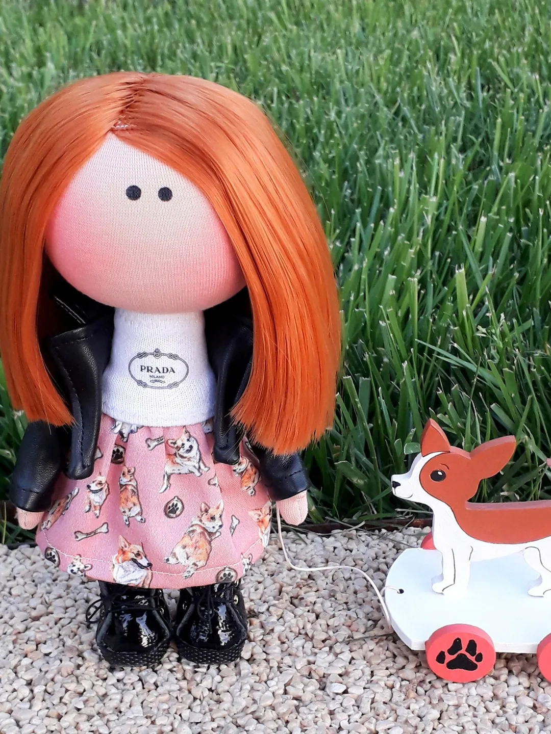 Doll with puppy,textile doll,wooden puppy,handmade doll,fabric Tilda doll,Rouse doll,rag doll baby,Interior doll,handcrafted doll,birthday