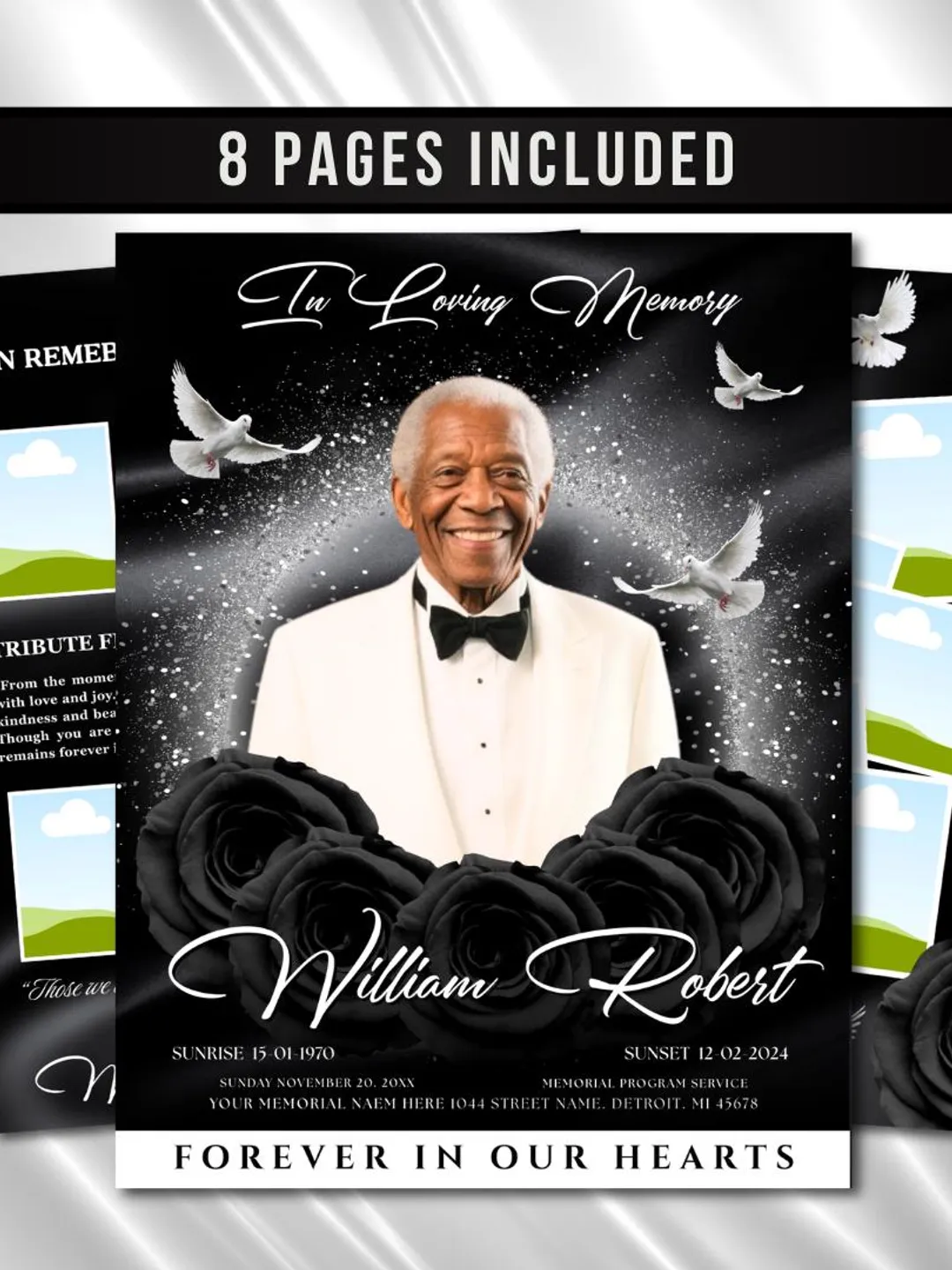 Black Roses Funeral Program Template: 8-Page Memorial, Celebration of ...