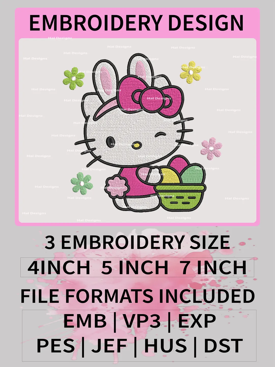 Hello Kitty Easter Embroidery Designs, Easter Bunny Machine Embroidery Design, Embroidery Design,Embroidery Machin