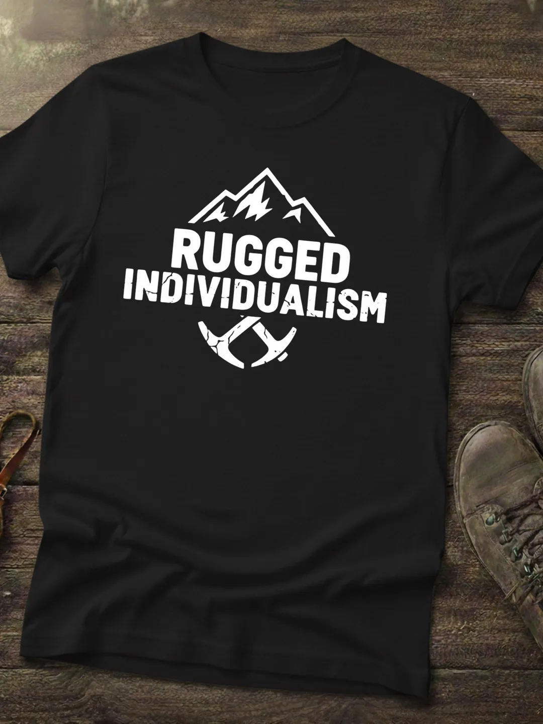 Rugged Individualism T-Shirt - Outdoor Adventure Graphic Tee - Gift for Hiker Dad, Mountain Climber, Minimalist Nature Shirt Men & Women