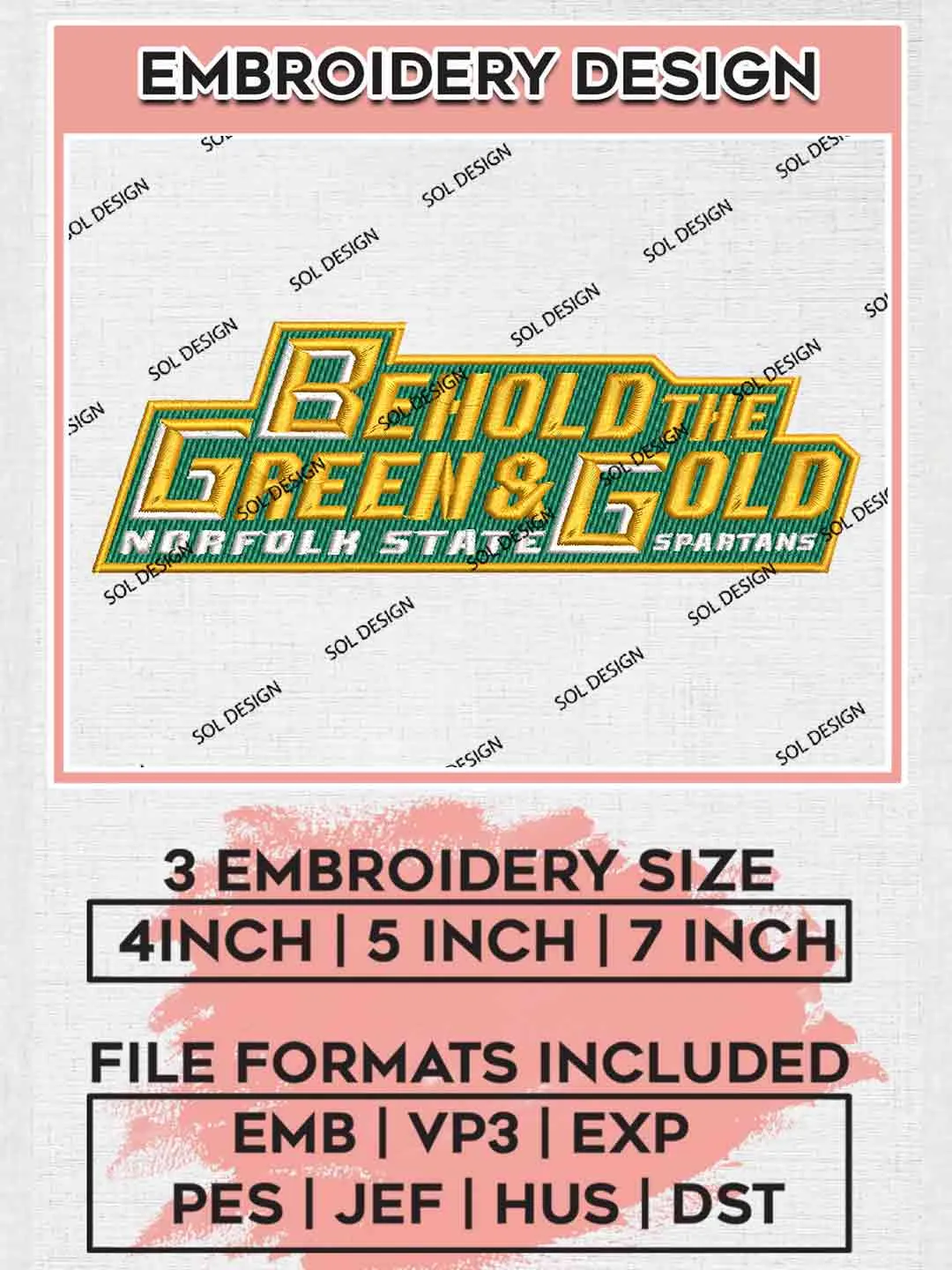 Be Hold The Green And Hold Logo Embroidery Designs, NCAA Norfolk State Spartans Logo Embroidery files, NCAA Team, College Football Team Machine embroidery designs, Digital Download