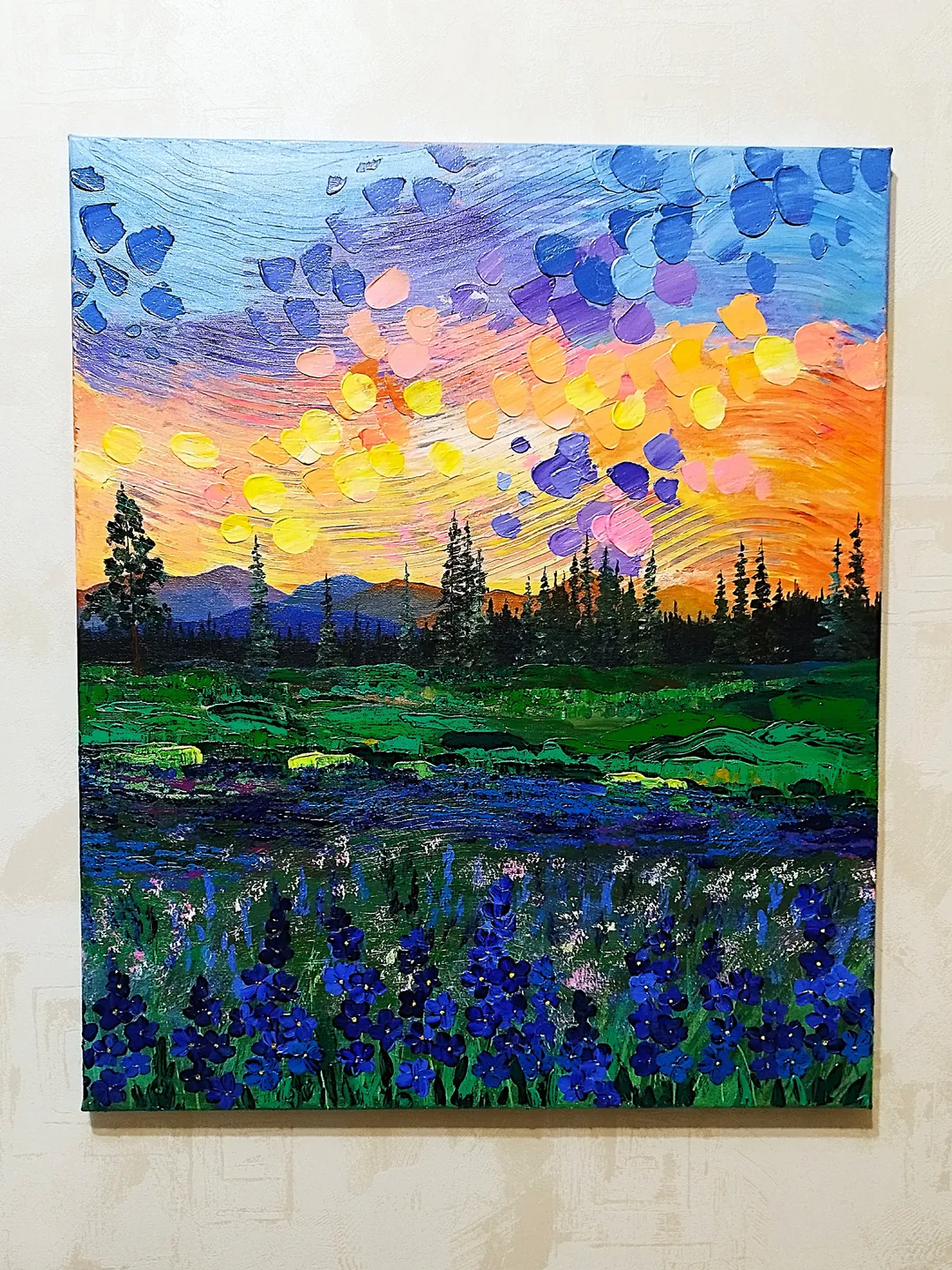 Textured Acrylic Painting Sunset Landscape Art Wall Decor